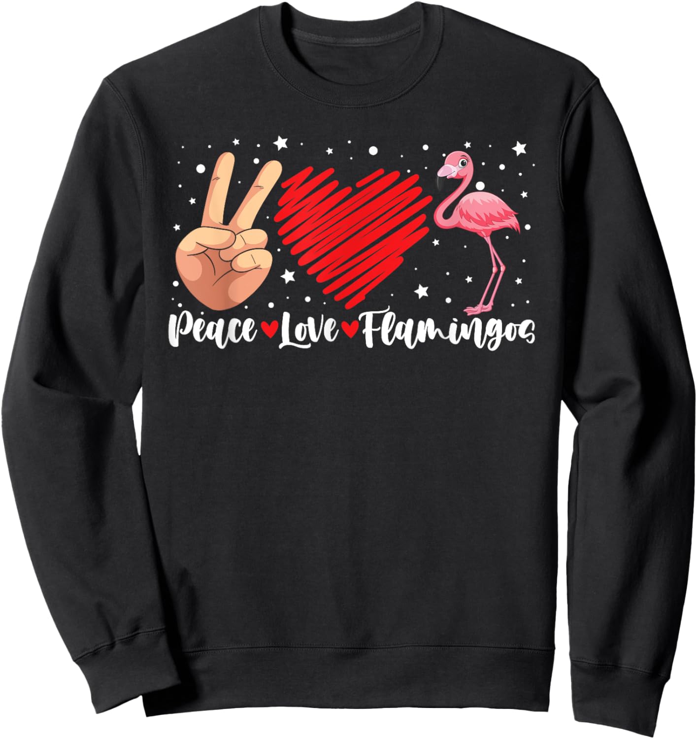 Peace Love Flamingo Hand Sign Heart Flamingo Lovers Sweatshirt - Sweatshirt | Black