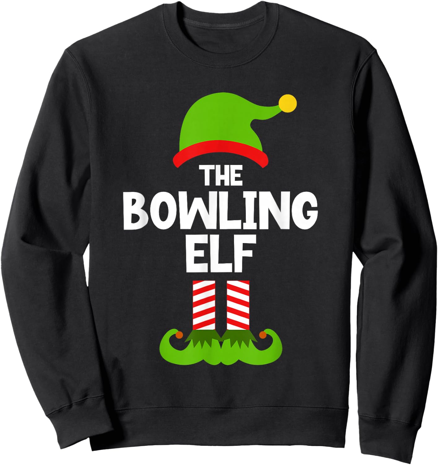Funny The Bowling Elf Christmas Family Pajama Player Bowler Sweatshirt - Sweatshirt | Black