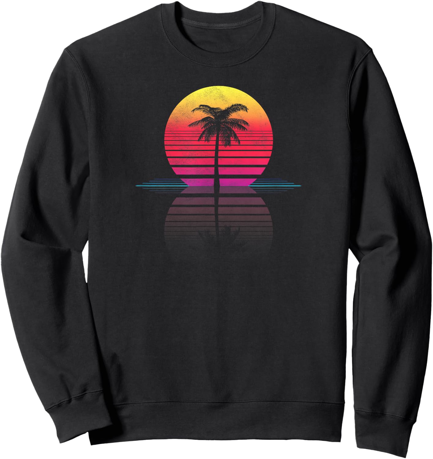 Vintage 80s 90s Retro Surf Outrun Sun Synthwave Palm Tree Sweatshirt - Sweatshirt | Black