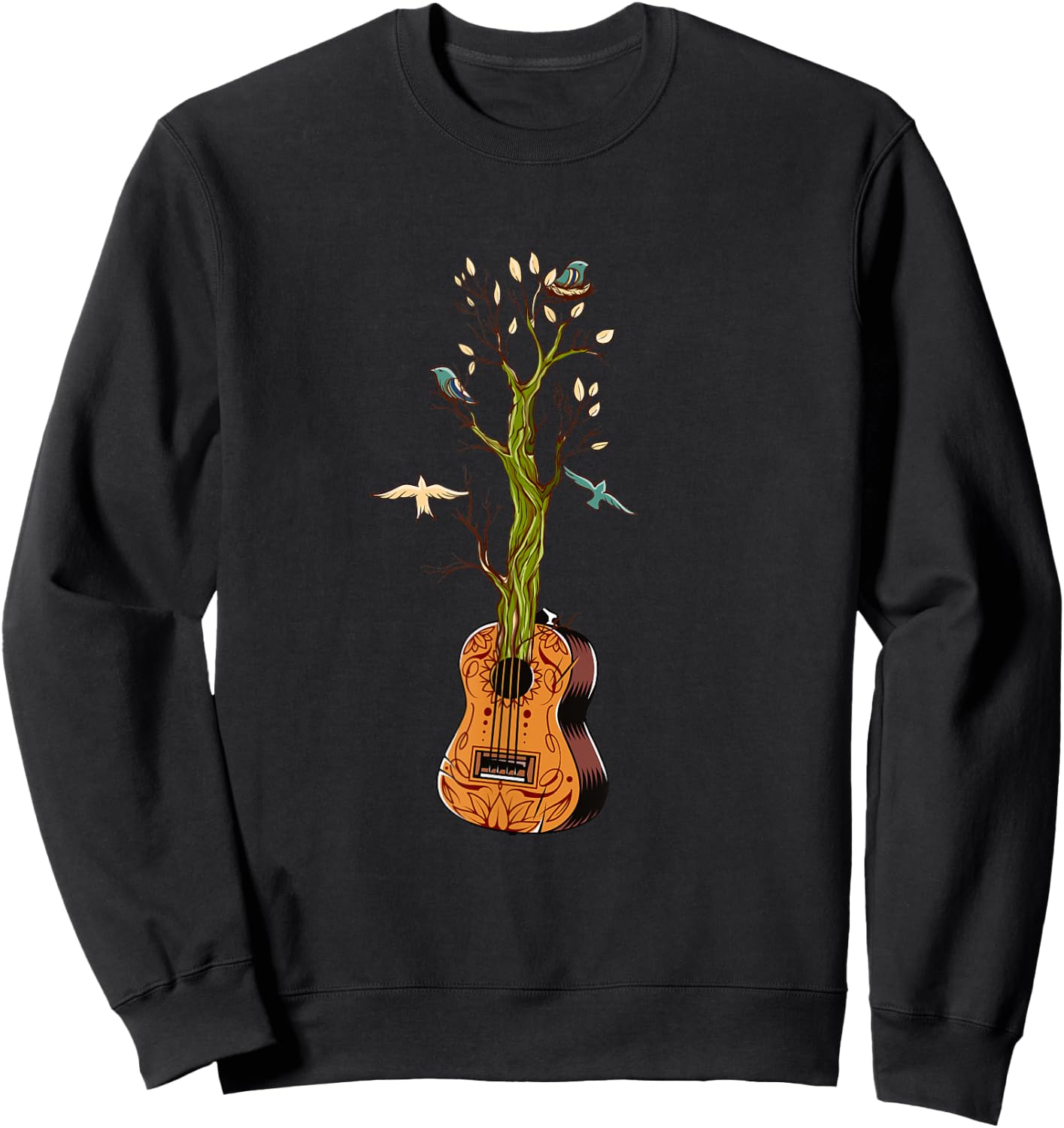 Flowers Birds Tree Nature Guitar Sweatshirt - Sweatshirt | Black