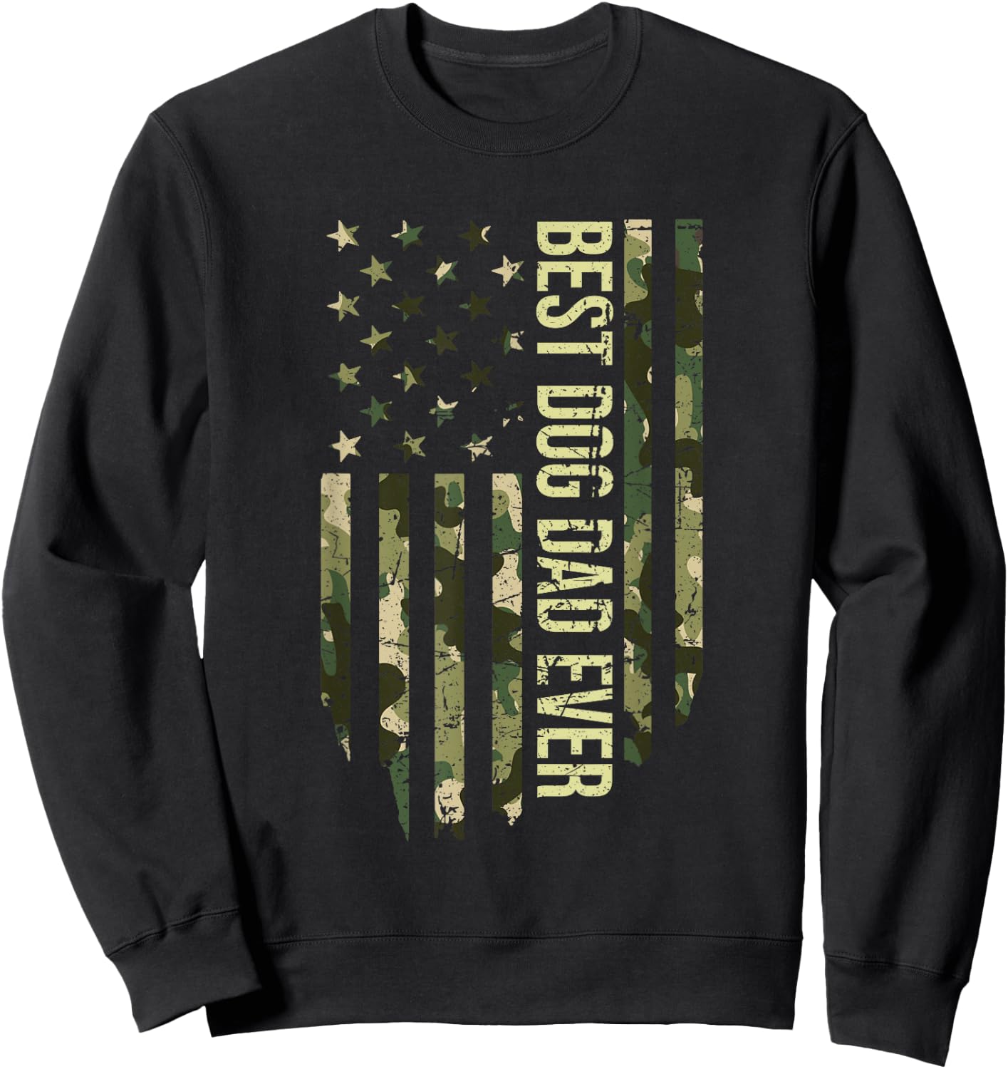 Retro Fathers Day Best Dog Dad Ever Camo American Flag Women Kids Sweatshirt - Sweatshirt | Black