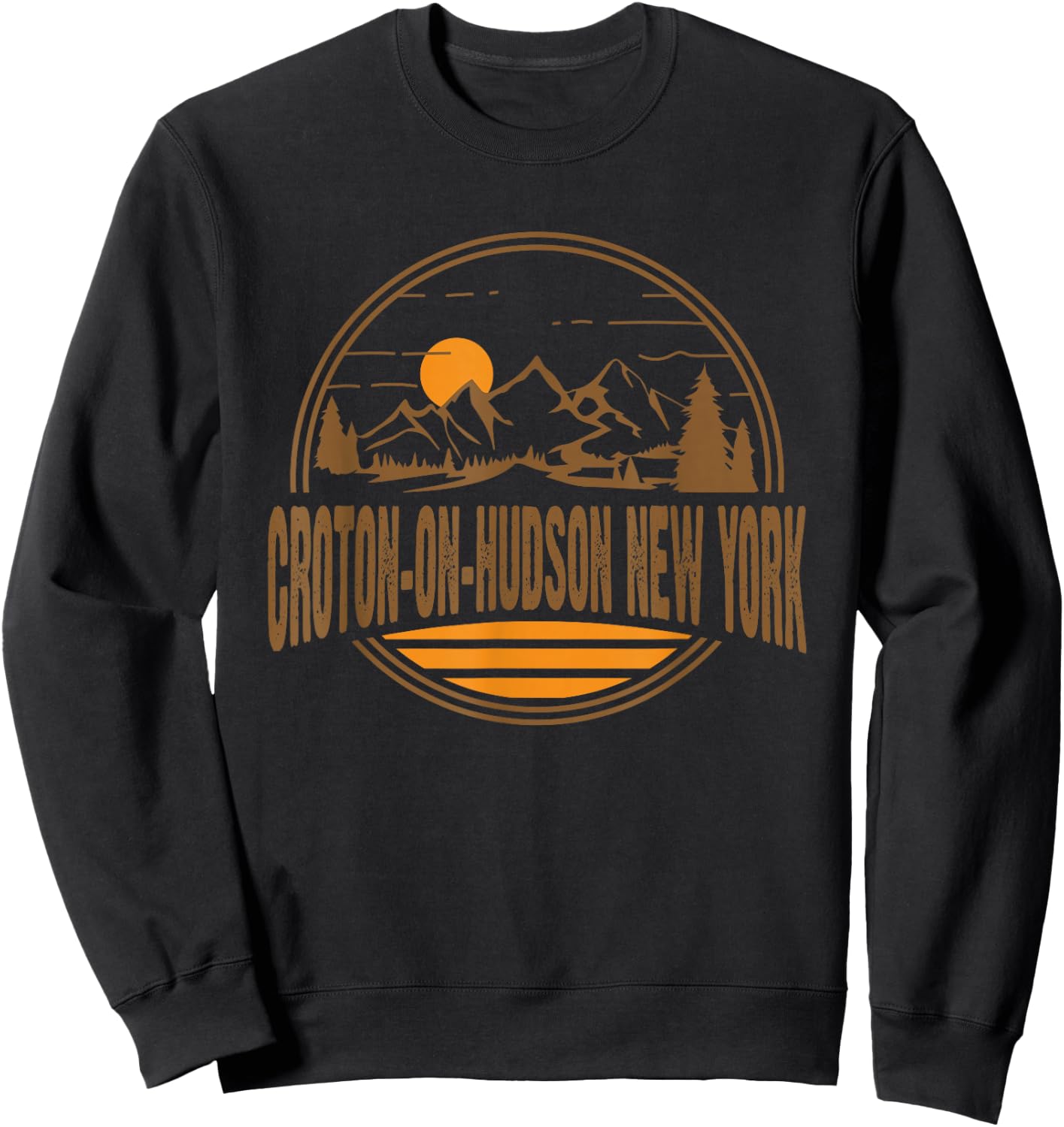 Vintage Croton-on-Hudson New York Mountain Hiking Print Sweatshirt - Sweatshirt | Black