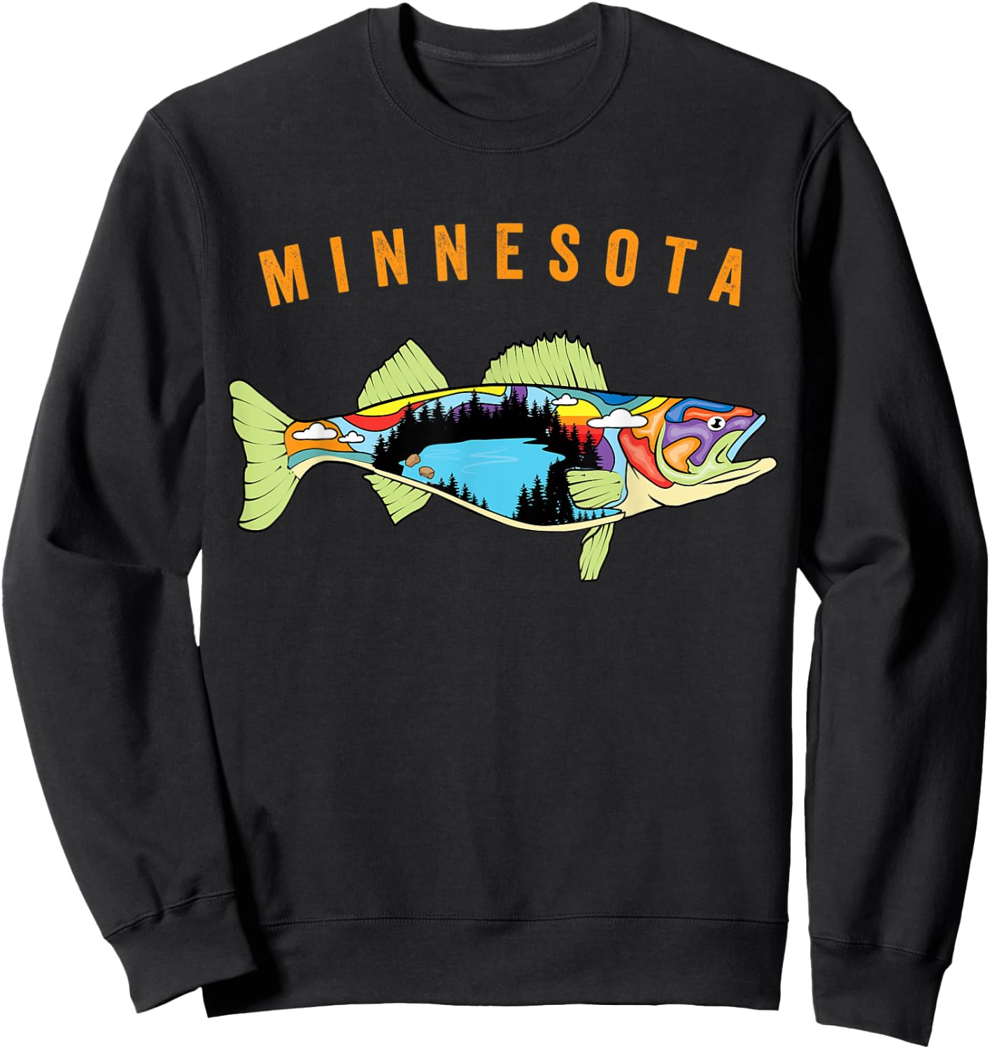 Unique Artistic Minnesota Walleye Fish Fisherman Gift Sweatshirt - Sweatshirt | Black