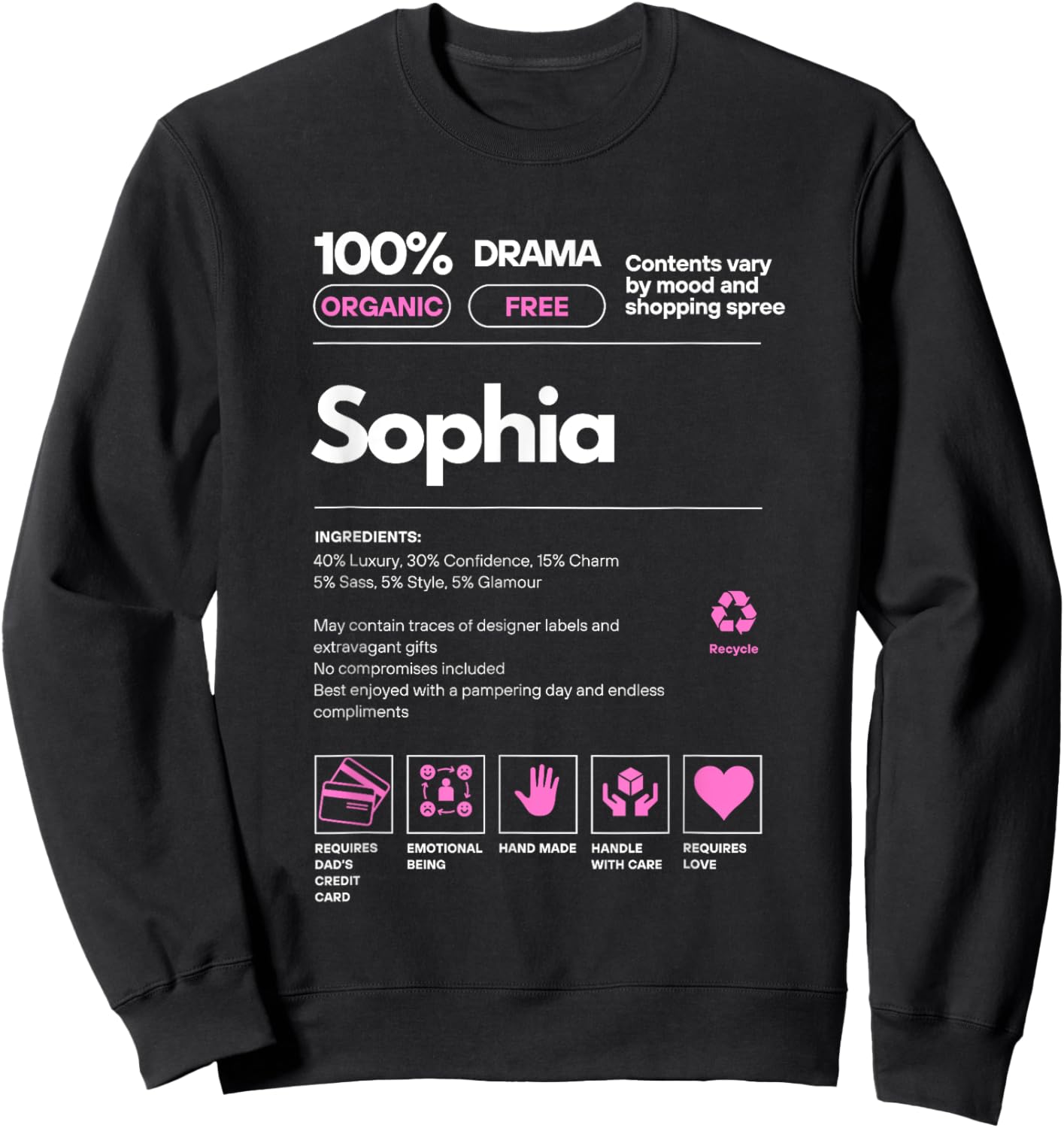 Sophia Name gift Sophia Sarcastic Nutrition Facts Sweatshirt - Sweatshirt | Black