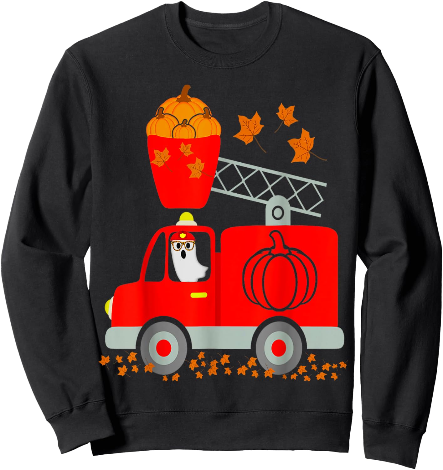 Funny Ghost Pumpkin Fire Truck Halloween For Son Kids Adult Sweatshirt - Sweatshirt | Black