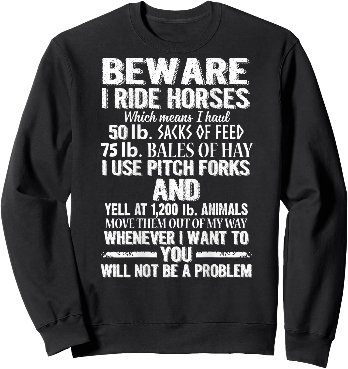 Beware I Ride Horses You Will Not Be A Problem Funny Sweatshirt - Sweatshirt | Black