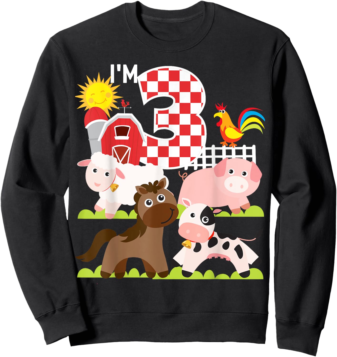 Farm Animals Barnyard 3rd Birthday I'm 3 Year Old Toddler Sweatshirt - Sweatshirt | Black
