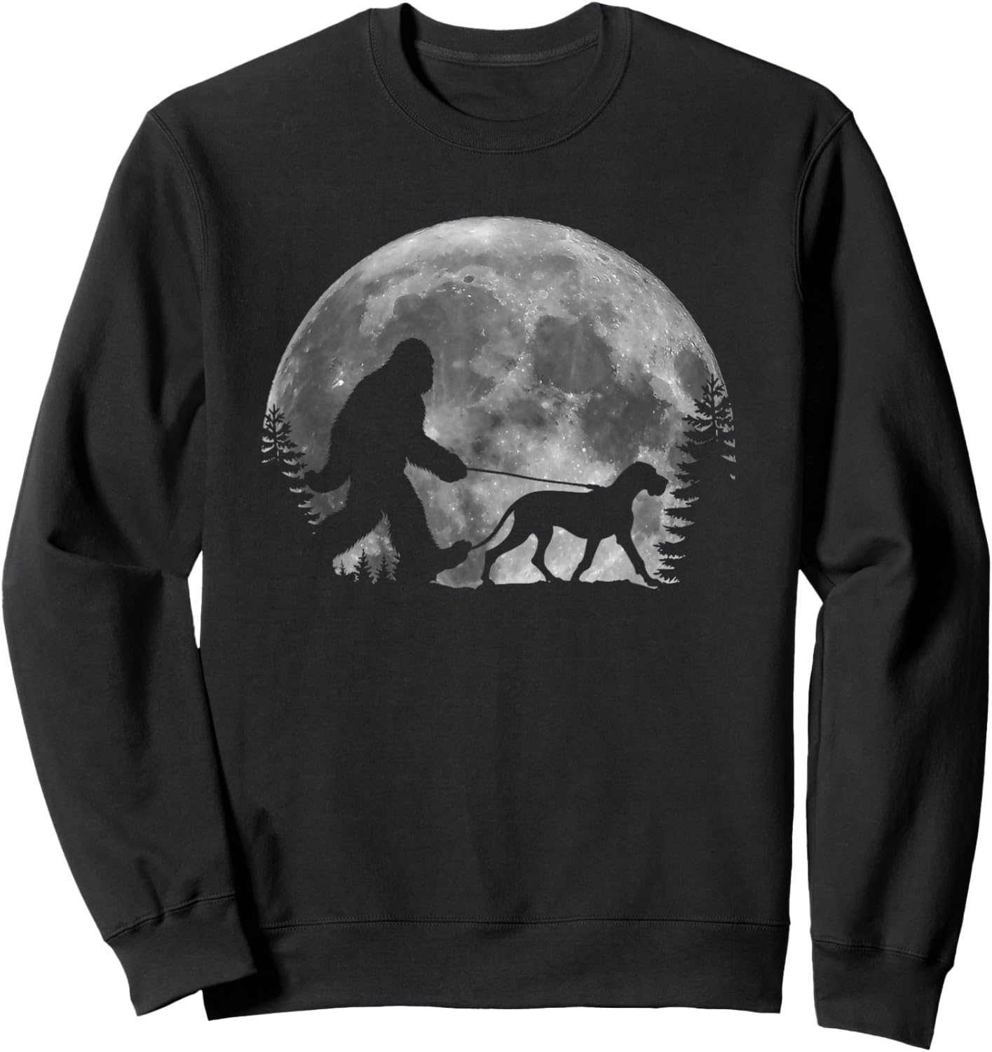 Bigfoot Walking a Dog Funny Great Dane Lovers Moon Halloween Men Women Kids Sweatshirt - Sweatshirt | Black