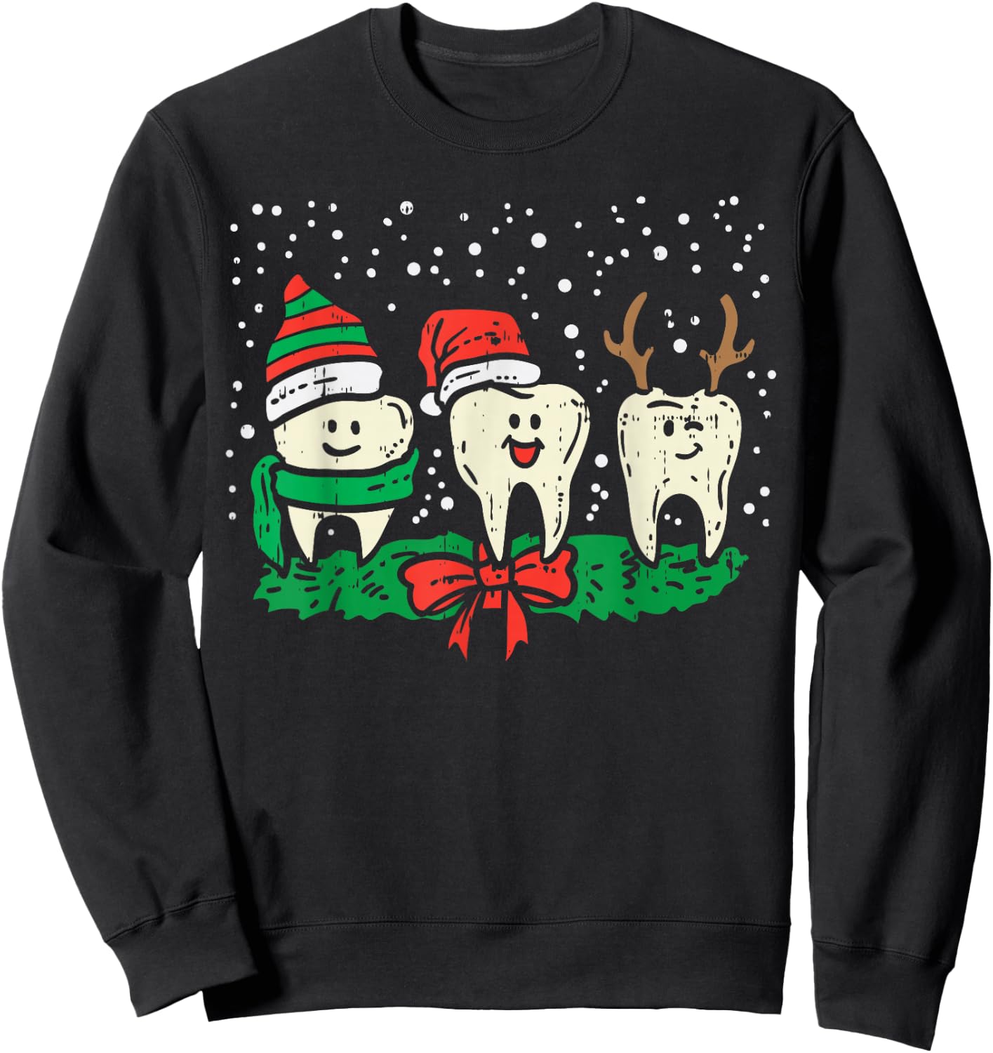 Dental Cute Christmas Teeth Reindeer Santa Snow Dentist Gift Sweatshirt - Sweatshirt | Black
