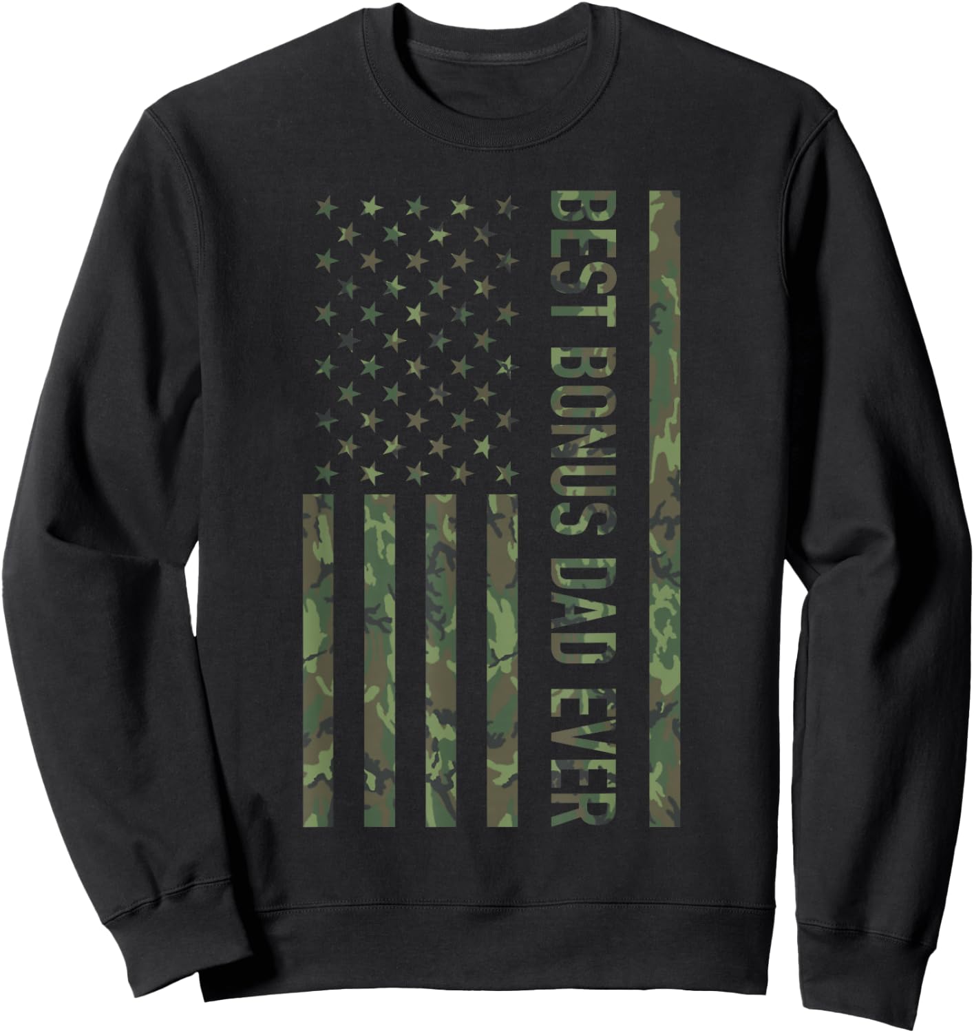 Best Bonus dad Ever US American Military Camouflage Flag Sweatshirt - Sweatshirt | Black