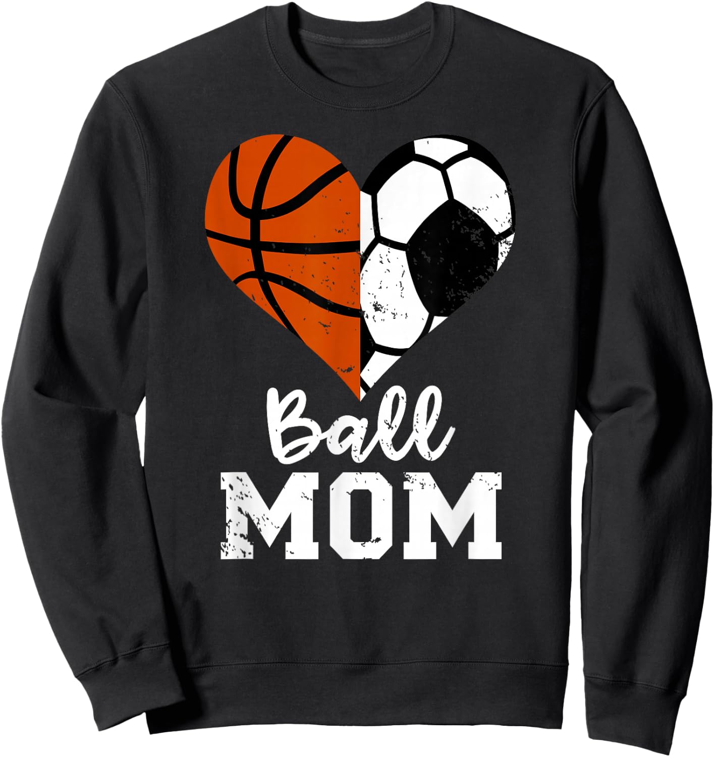 Ball Mom Heart Funny Soccer Basketball Mom Sweatshirt - Sweatshirt | Black