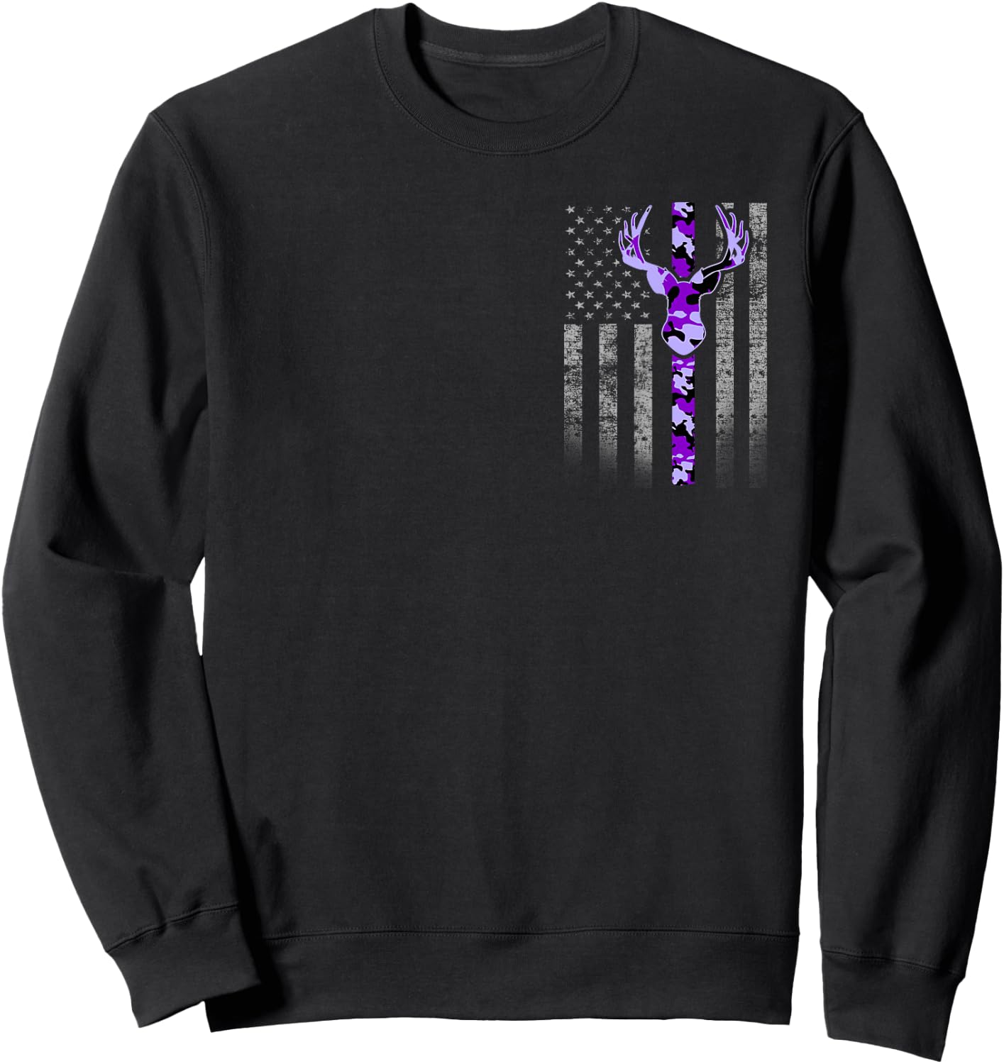 Deer Hunting Purple Camouflage Flag with Camo Deer Antlers Sweatshirt - Sweatshirt | Black