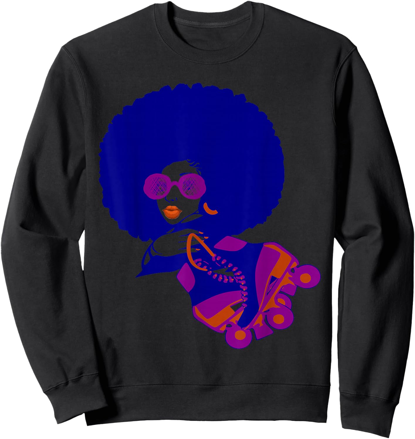 70's Afro Woman Roller Skates Teens and Women Sweatshirt - Sweatshirt | Black