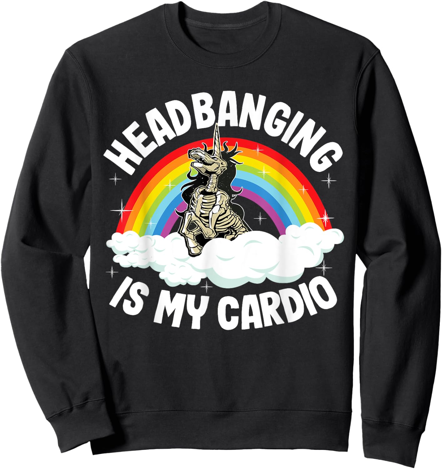 Headbanging Is My Cardio Funny Heavy Metal Unicorn Sweatshirt - Sweatshirt | Black