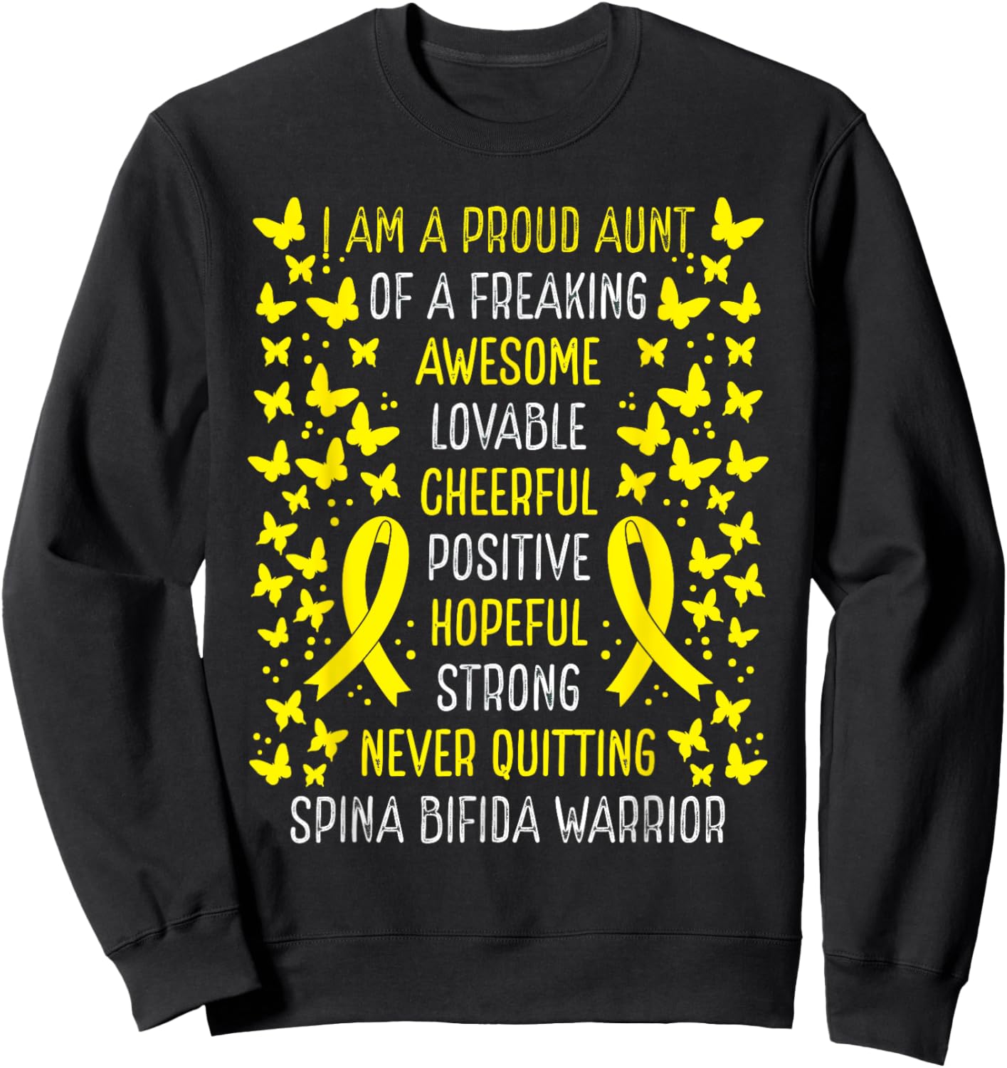 Proud Aunt of Spina Bifida Warrior Awareness Ribbon Sweatshirt - Sweatshirt | Black