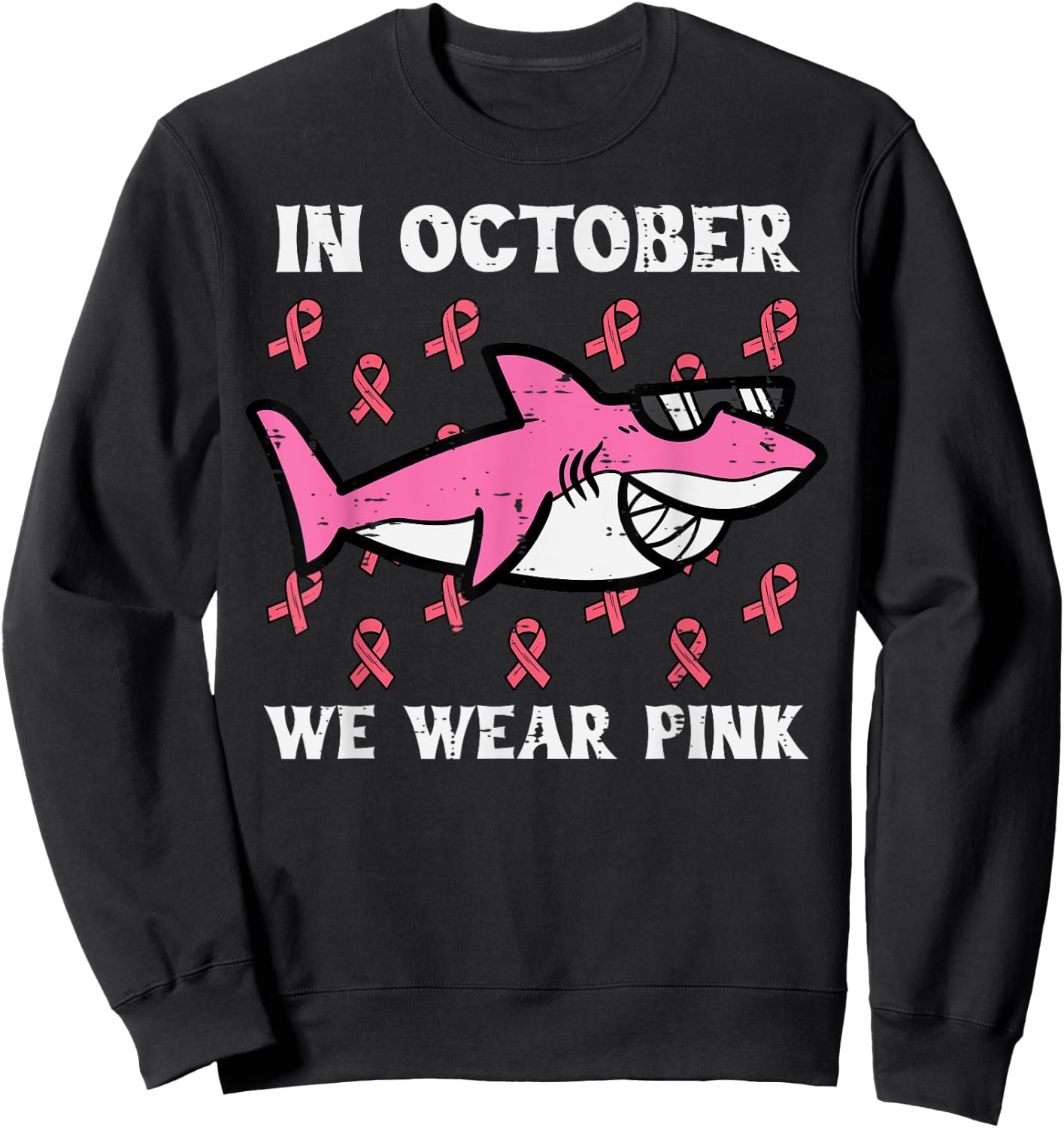 October We Wear Pink Shark Breast Cancer Awareness Boys Kids Sweatshirt - Sweatshirt | Black