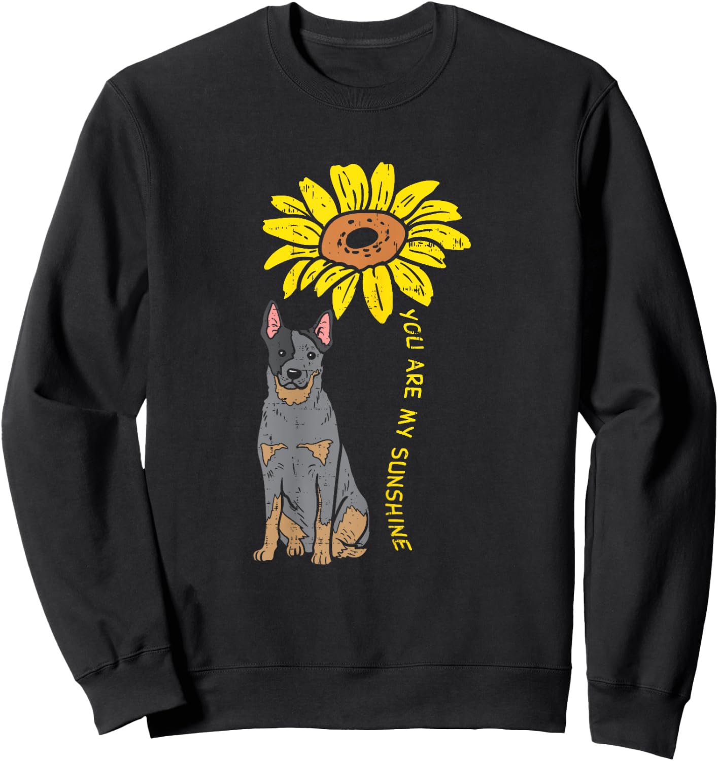 Sunflower Sunshine Heeler Animal Blue Red Cattle Dog Gift Women Girls Kids Sweatshirt - Sweatshirt | Black