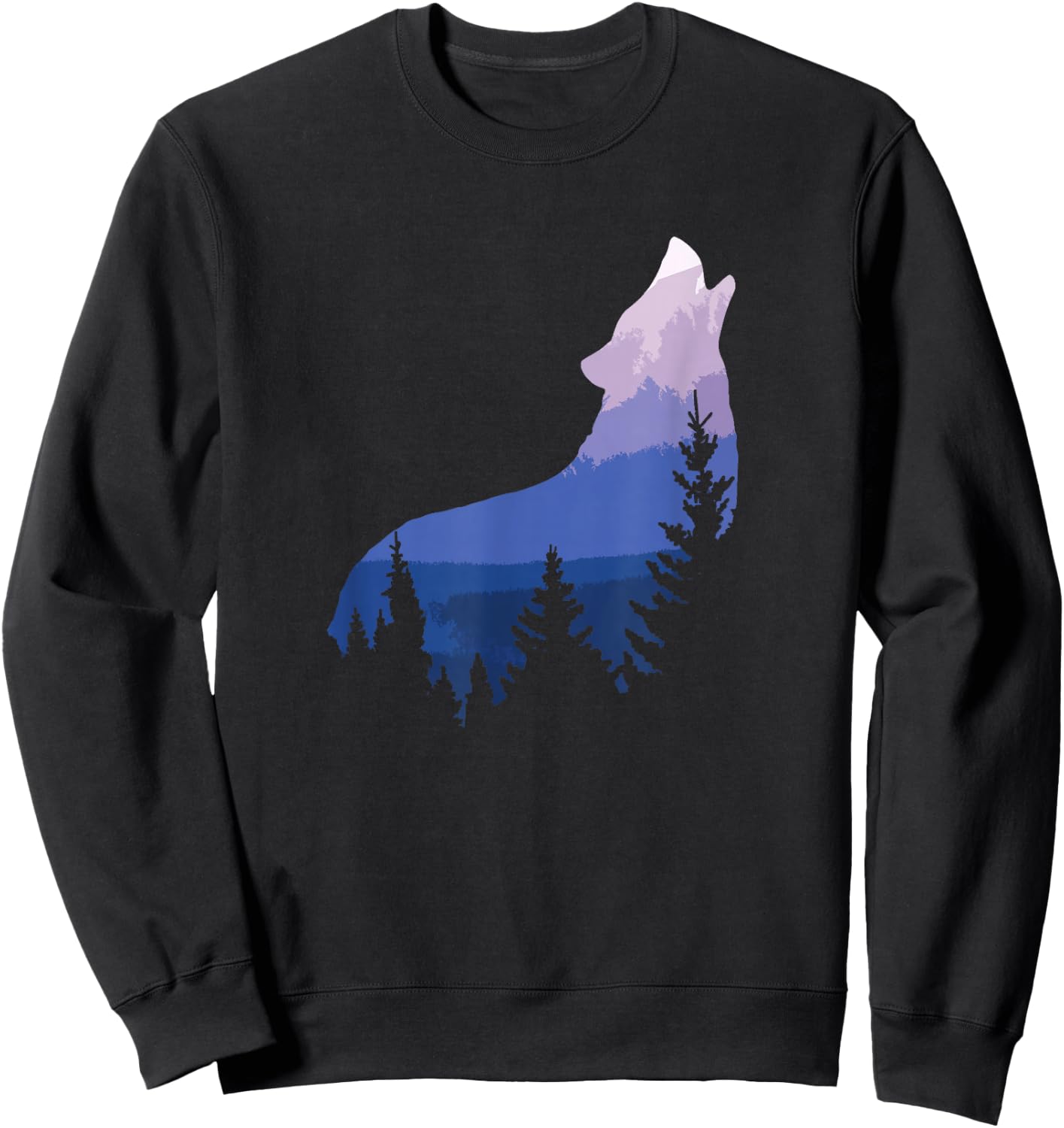 Wolf Silhouette Forest Mountain Sweatshirt - Sweatshirt | Black
