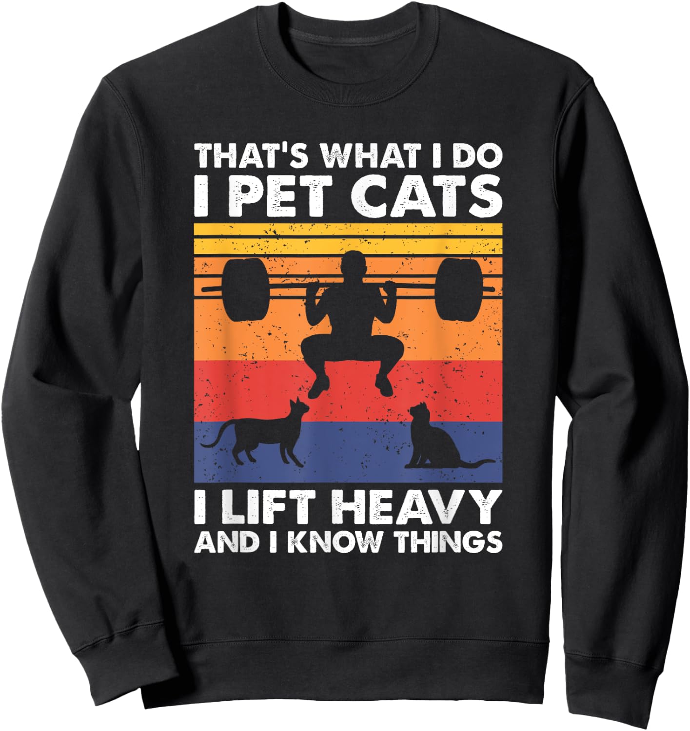 Cat Lover and Weightlifting Gift - Black I Pet Cats I Lift Heavy & I Know Things - Weightlifting Sweatshirt - Sweatshirt | Black
