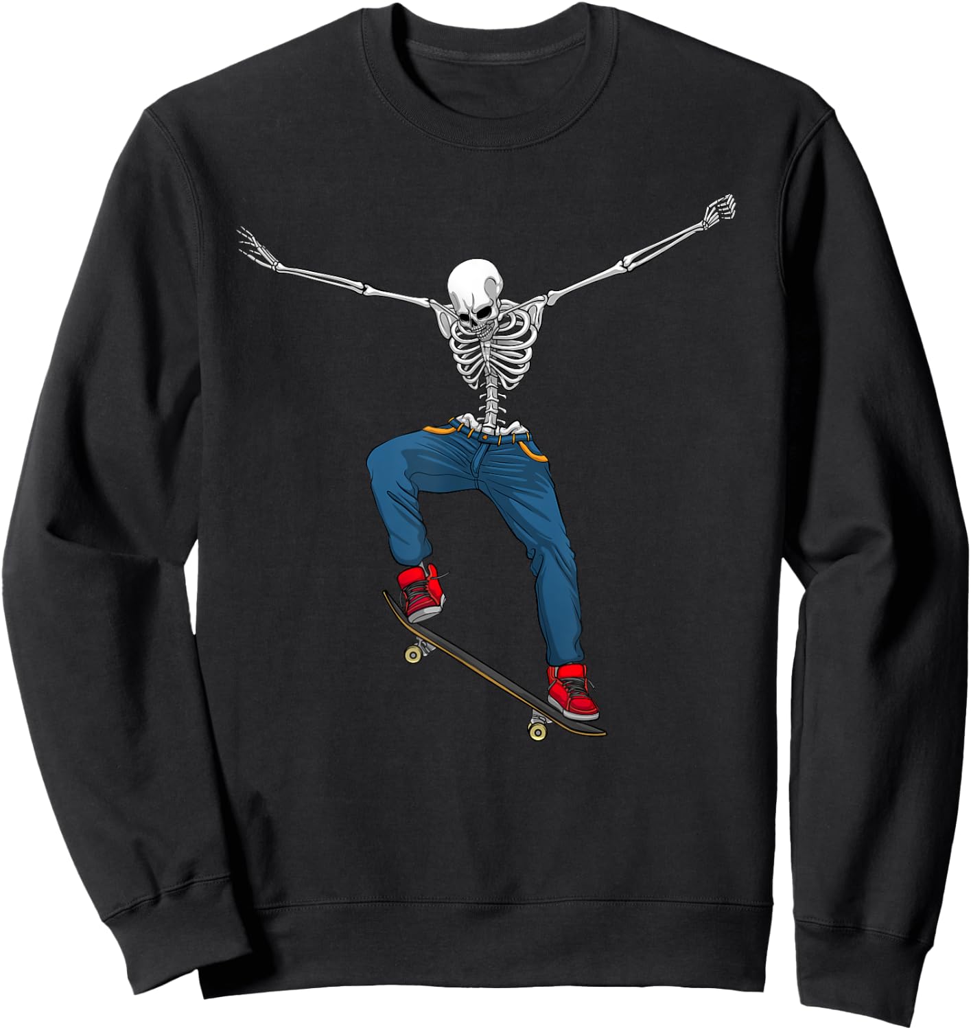 Funny Skateboard Art Women Kid Skateboarder Skeleton Sweatshirt - Sweatshirt | Black