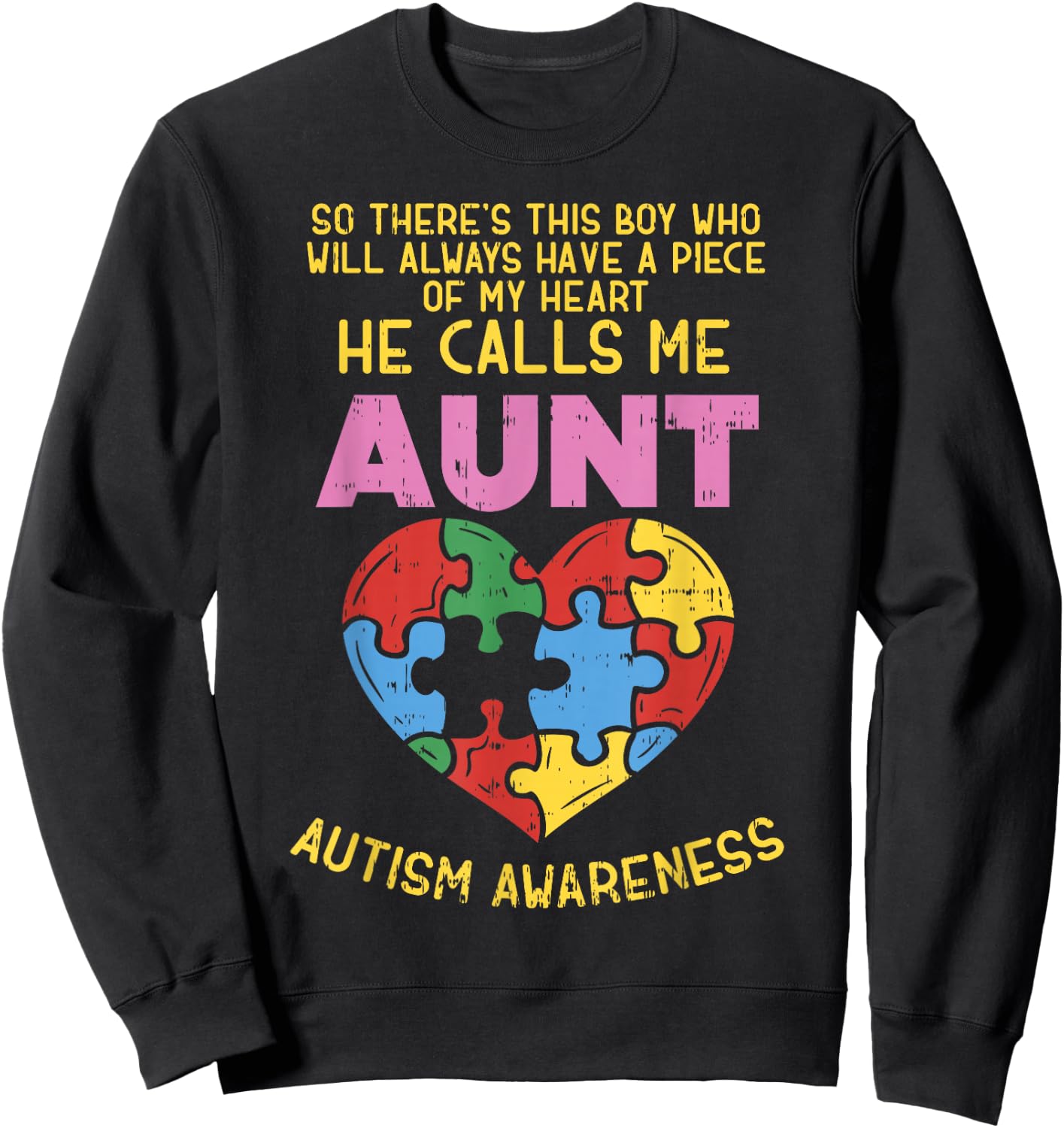 Autism Awareness Aunt Shirt Boy Piece of My Heart Auntie Sweatshirt - Sweatshirt | Black