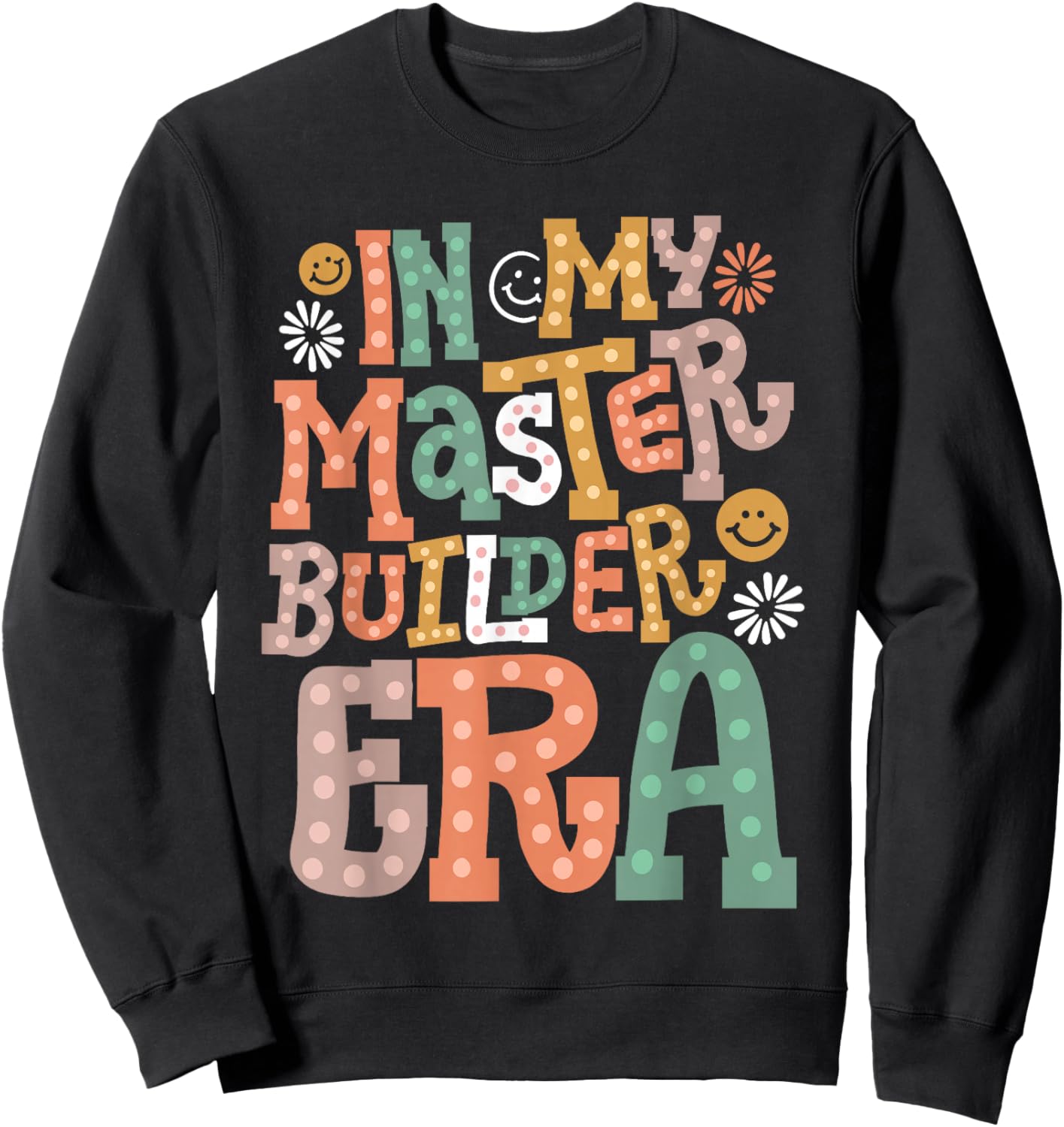 In My Master Builder Era Retro Groovy Building Blocks Kids Sweatshirt - Sweatshirt | Black