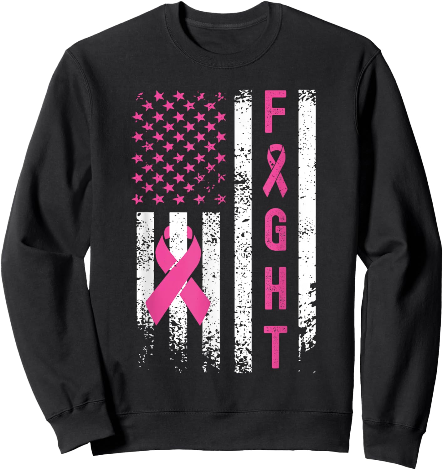 Fight Breast Survivor American Flag Breast Cancer Awareness Sweatshirt - Sweatshirt | Black