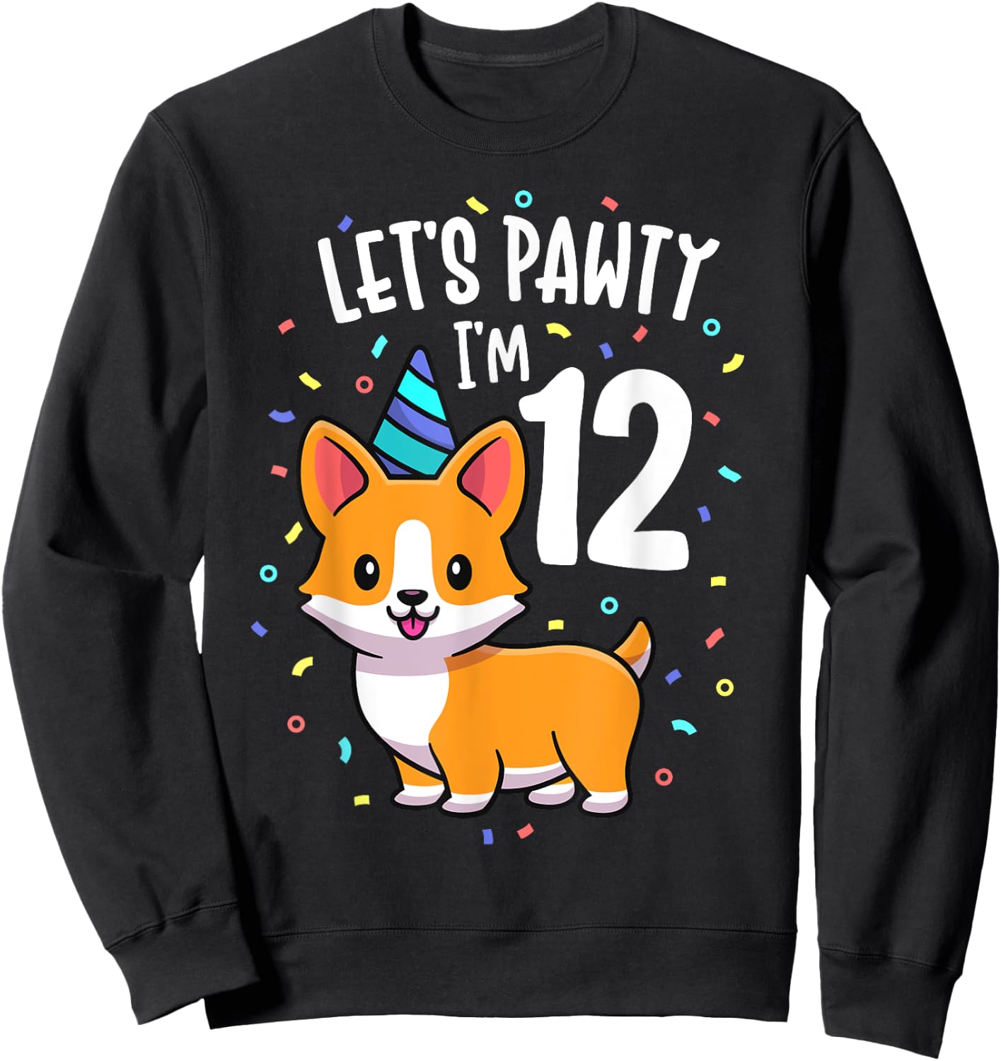 12 Years Old Corgi Dog Lover 12th Birthday Party Outfit Kid Sweatshirt - Sweatshirt | Black