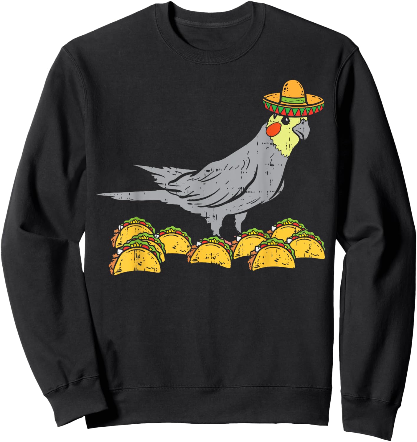 Cockatiel Bird Sombrero Tacos Cinco De Mayo Mexican Sweatshirt - Sweatshirt | Black