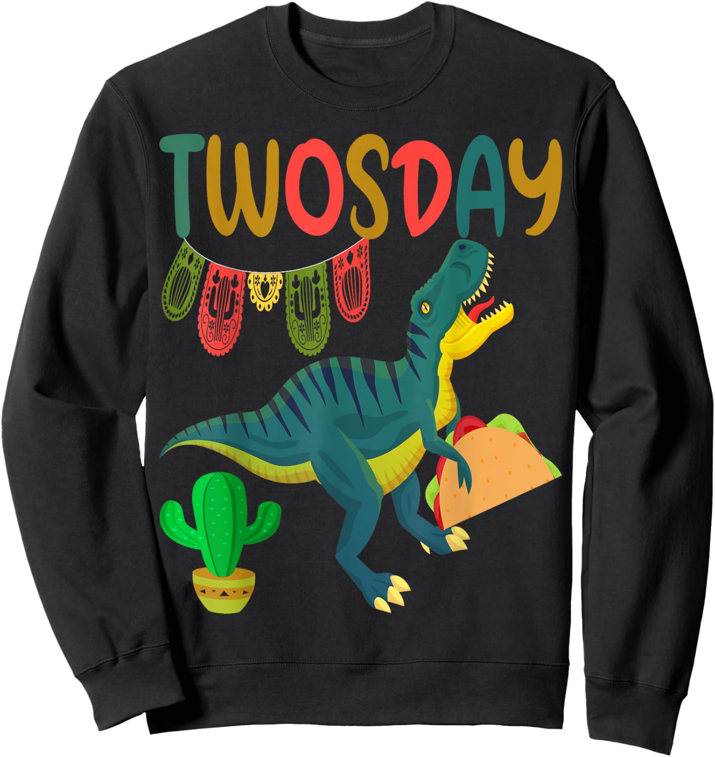 Taco Twosday Toddler Dinosaur 2nd Birthday Cinco De Mayo Sweatshirt - Sweatshirt | Black