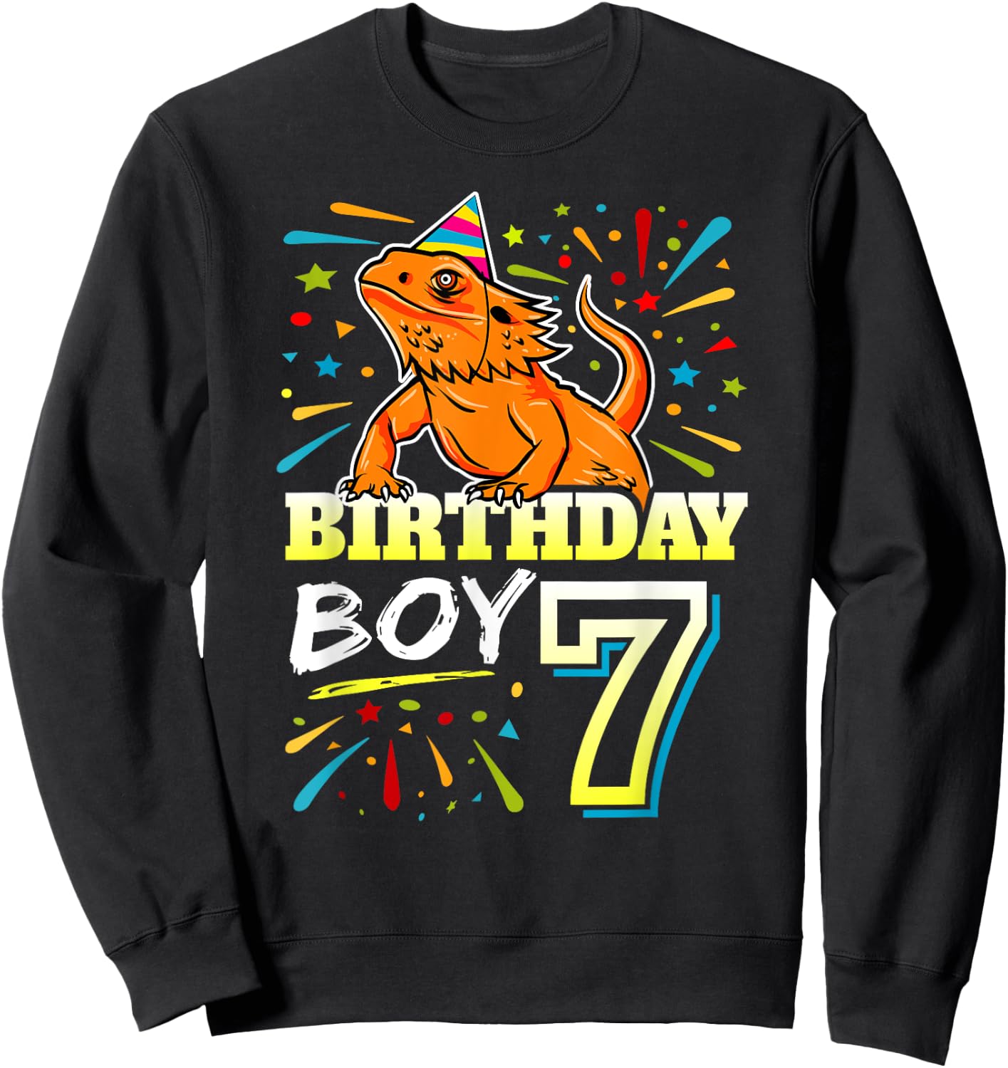 Bearded Dragon Lizard Kids 7th Birthday - 7 Year Old Boy Sweatshirt - Sweatshirt | Black