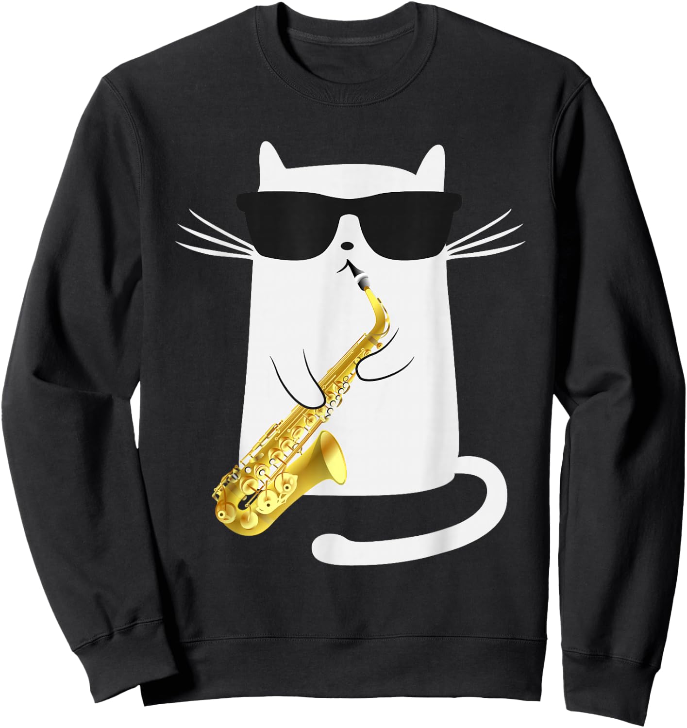 Funny Cat Wearing Sunglasses Playing Saxophone Gift Sweatshirt - Sweatshirt | Black