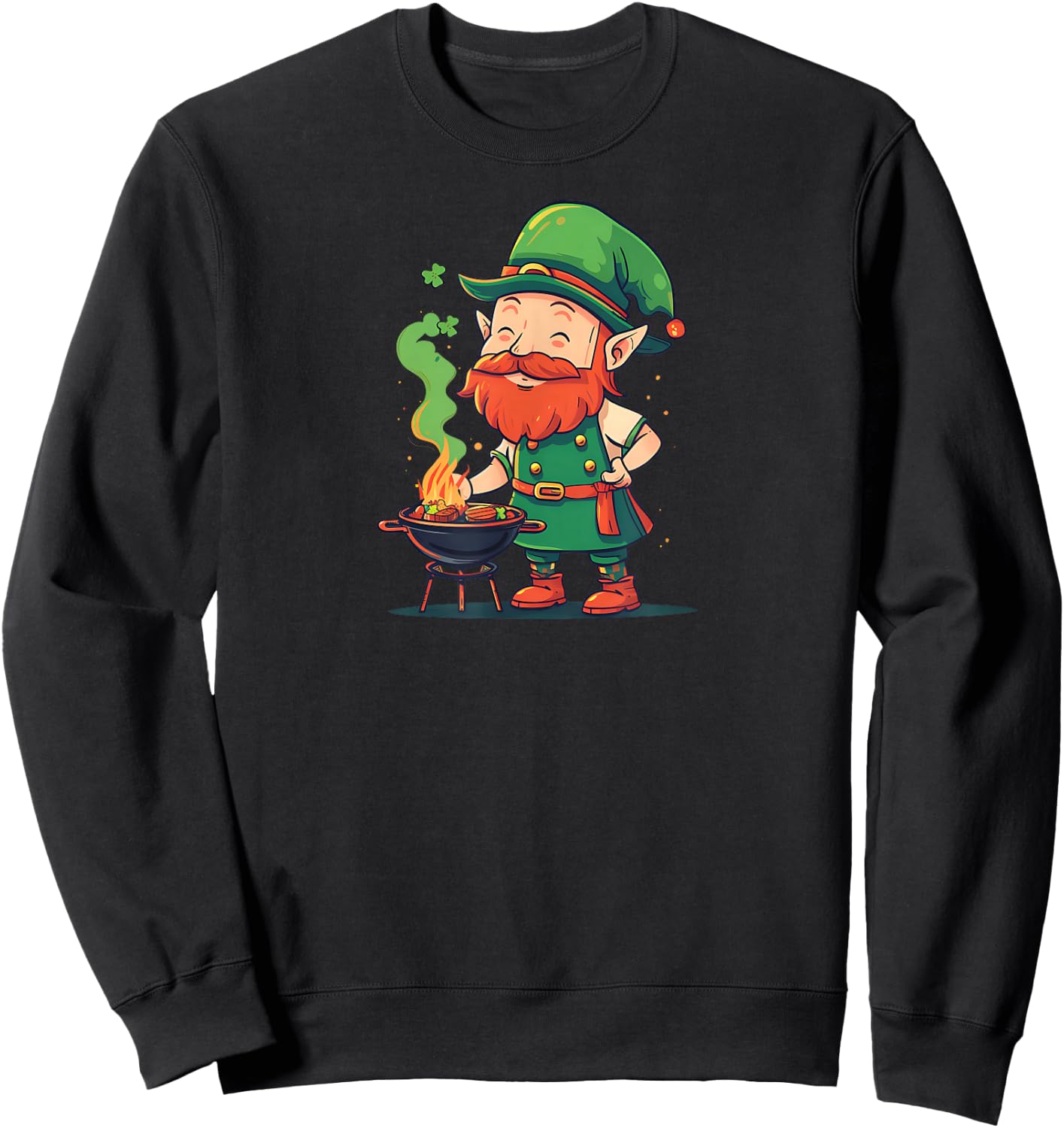 Leprechaun As BBQ Chef Design St. Patricks Day BBQ Sweatshirt - Sweatshirt | Black