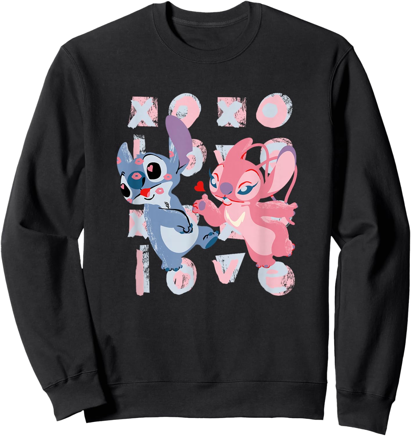 Disney Lilo & Stitch Valentine's Day XOXO Stitch & Angel Sweatshirt - Sweatshirt | Black
