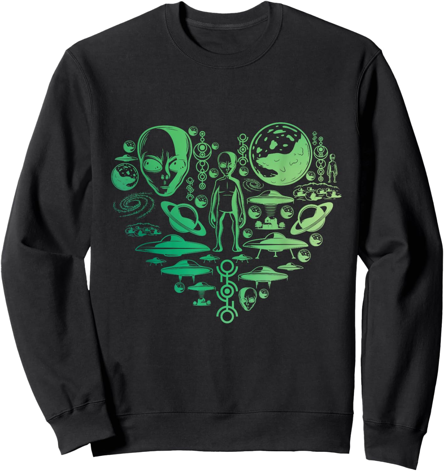 Aliens UFO Enthusiast lovers heart men women kids Abduction Sweatshirt - Sweatshirt | Black