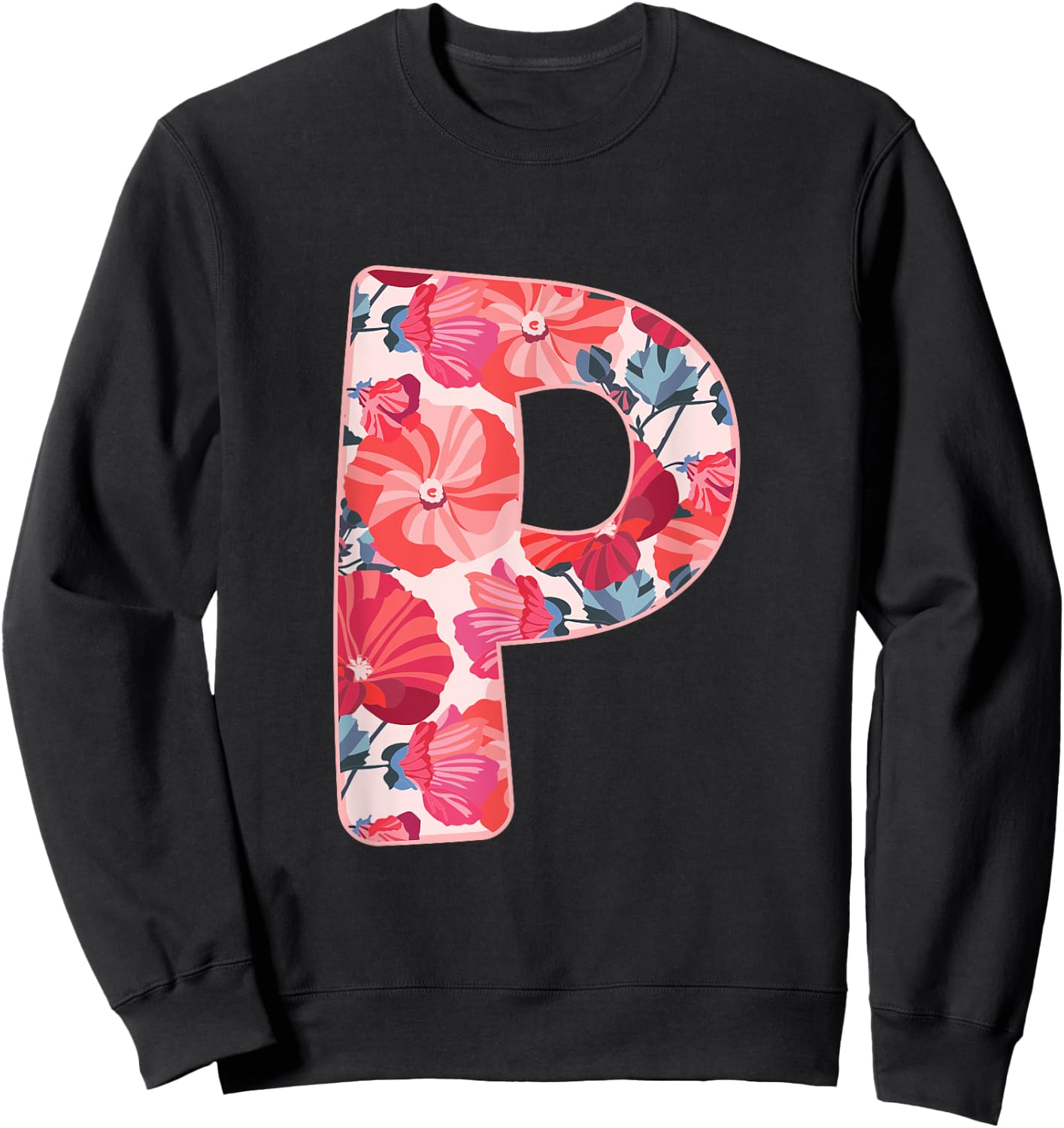 Letter P Alphabet First Name Consonant Flower Garden Gift Sweatshirt - Sweatshirt | Black