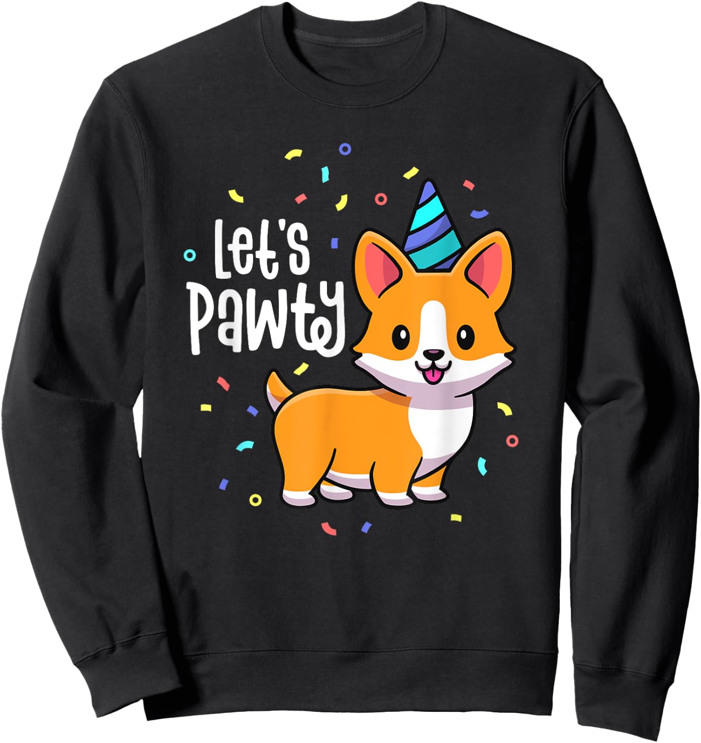 Lets Pawty Birthday Corgi Outfit Kid Dog Themed Party Sweatshirt - Sweatshirt | Black