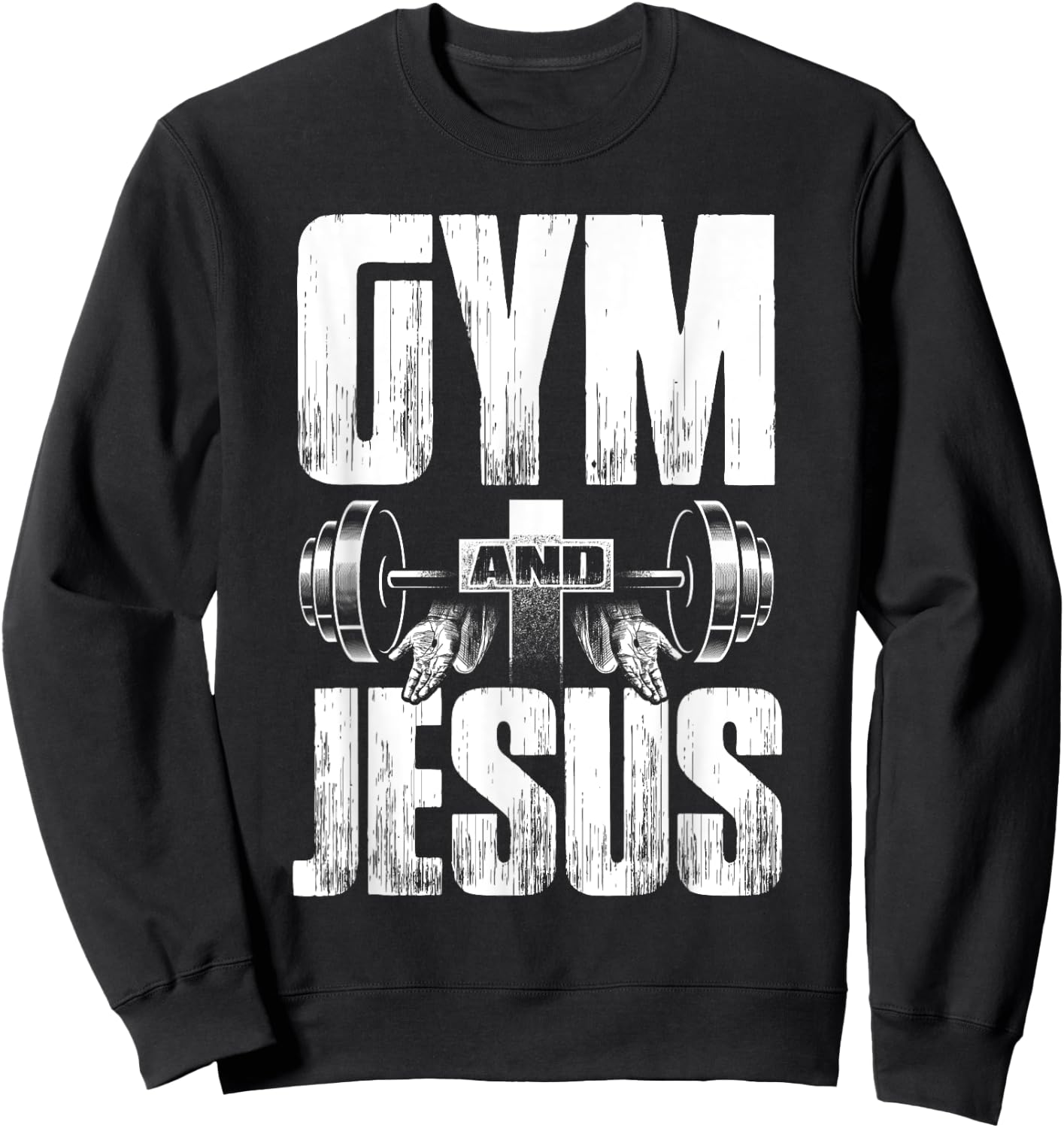 Fitness Fanatic By Pemissa Religious Workout Gym Jesus Barbell Lifting Weights Black Modern Letter Print Sweatshirt - Sweatshirt | Black