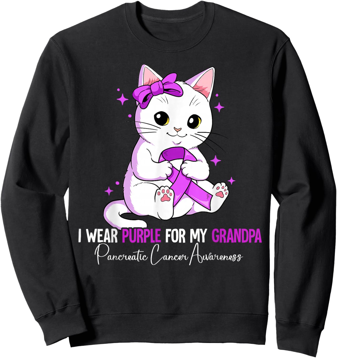 I Wear Purple For My Grandpa Pancreatic Cancer Awareness Sweatshirt - Sweatshirt | Black