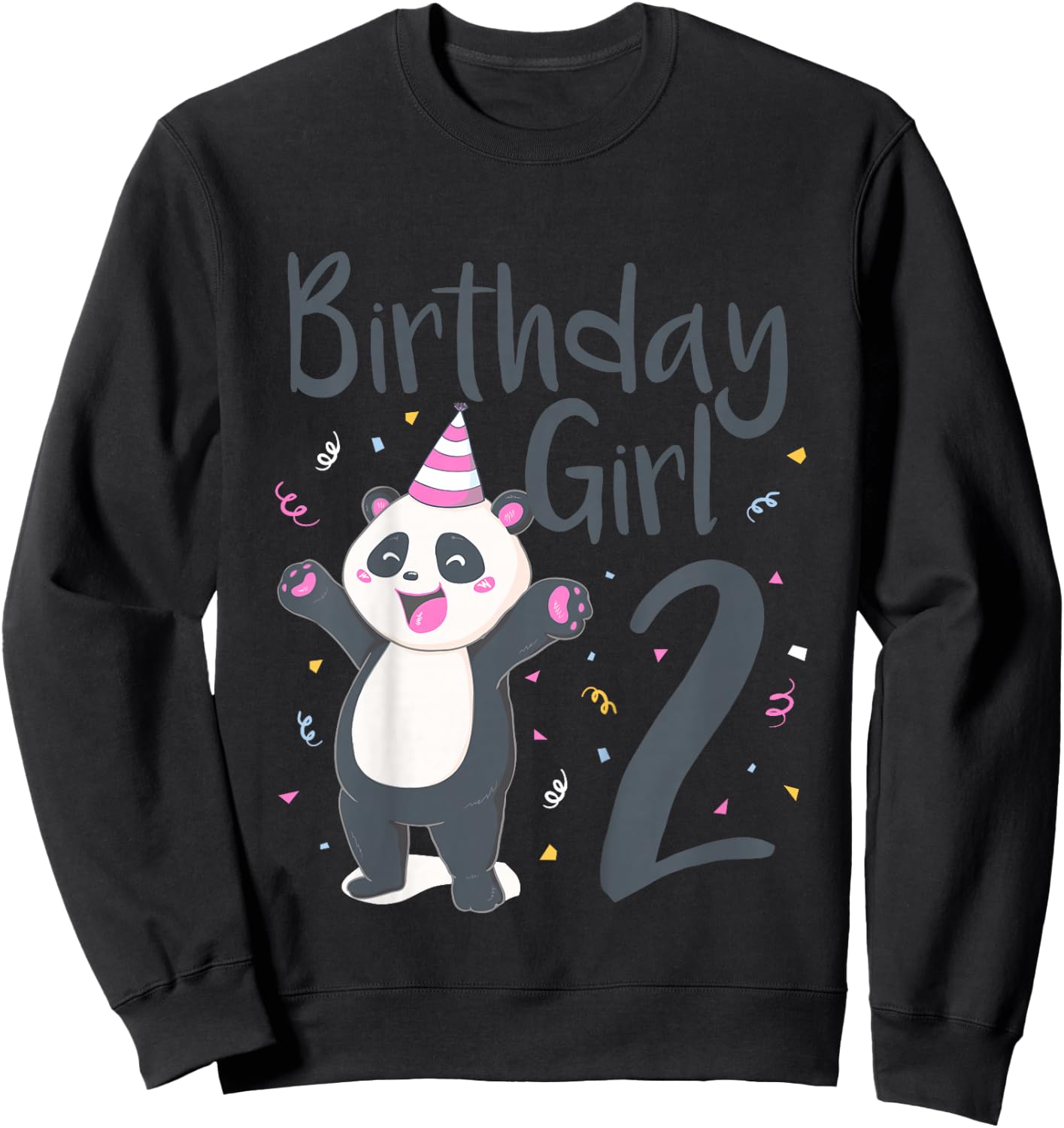 Kids 2 Year Old Panda Birthday Girl Cute Girls 2nd Party Gift Sweatshirt - Sweatshirt | Black