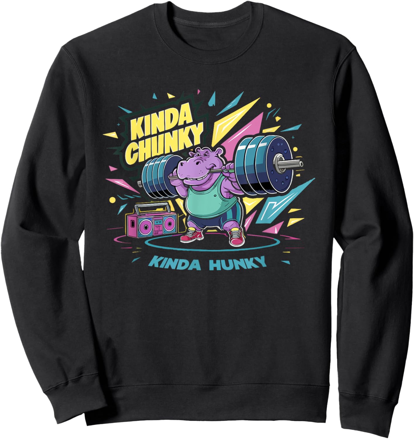 Motivational Bodybuilding & Weightlifting Apparel Kinda Chunky Kinda Hunky Bodybuilding Gym Weightlifter Funny Men's Adult Black Cotton Polyester Sweatshirt - Sweatshirt | Black