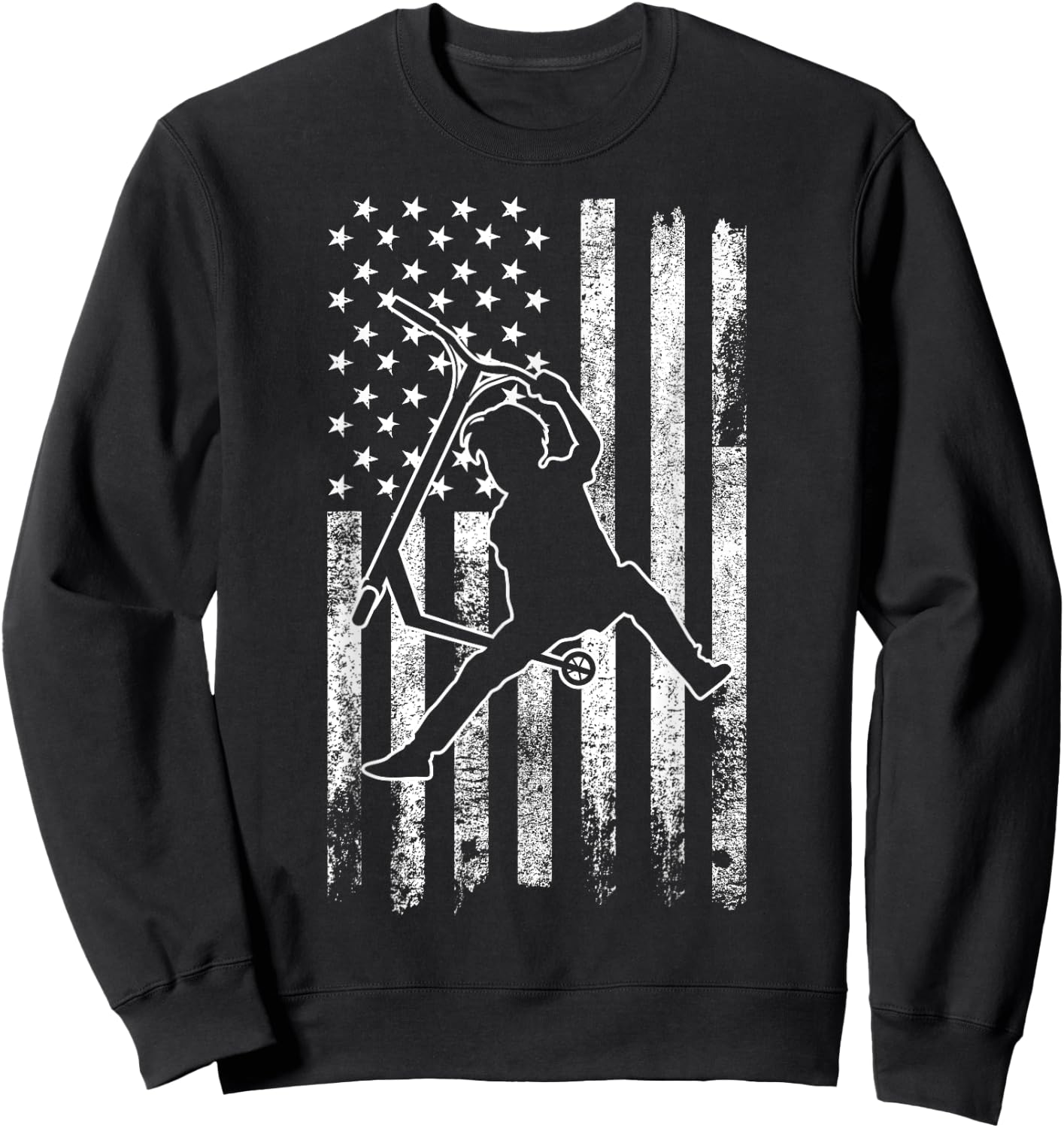 Scooter Stunt US Flag Retro Scooter Boys Kids Sweatshirt - Sweatshirt | Black