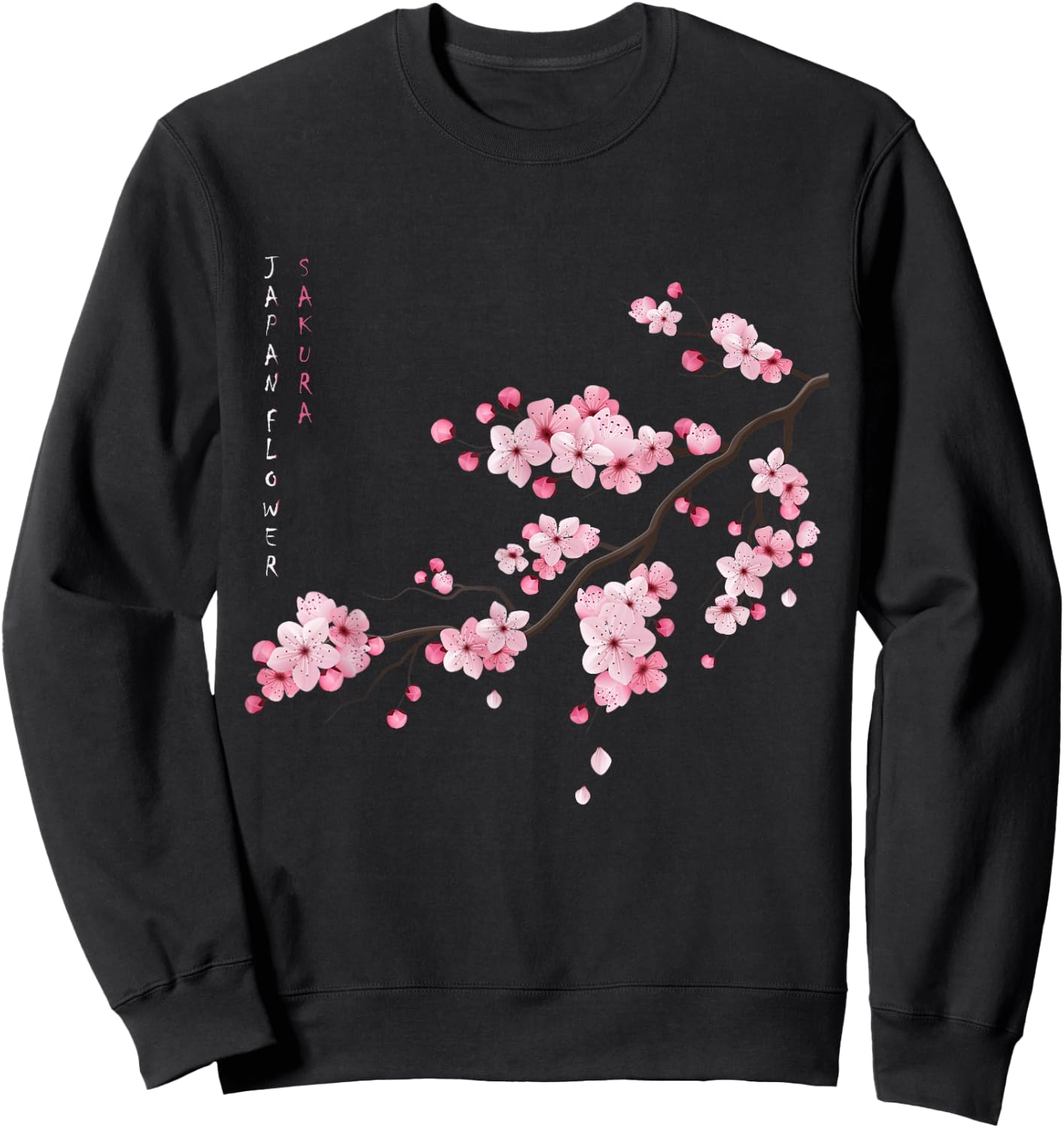 Vintage Sakura Japanese Cherry Blossom Flower Graphical Art Sweatshirt - Sweatshirt | Black