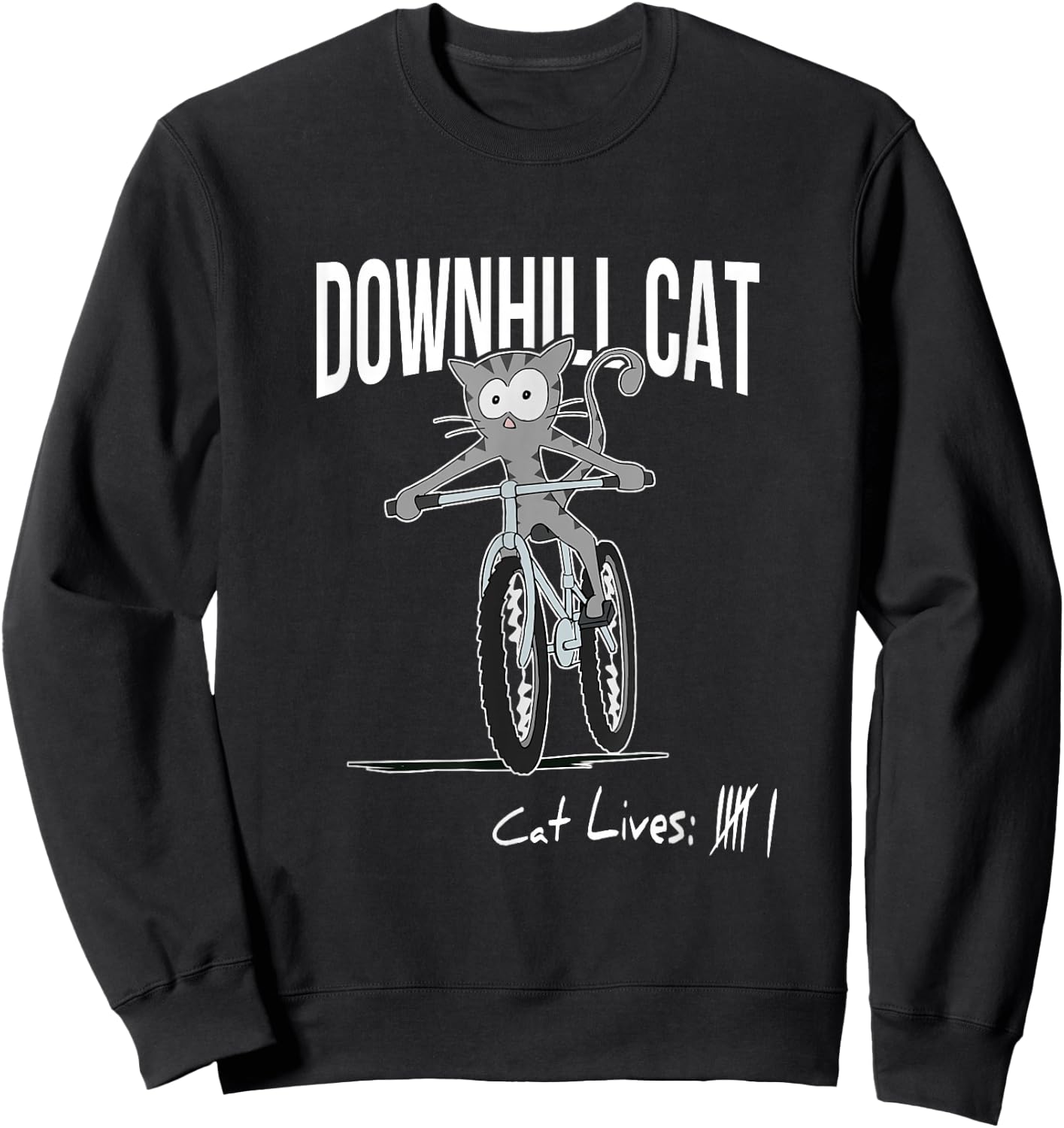 Funny Counting Cat Lives Cyclist Downhill Cat MTB Biking Sweatshirt - Sweatshirt | Black