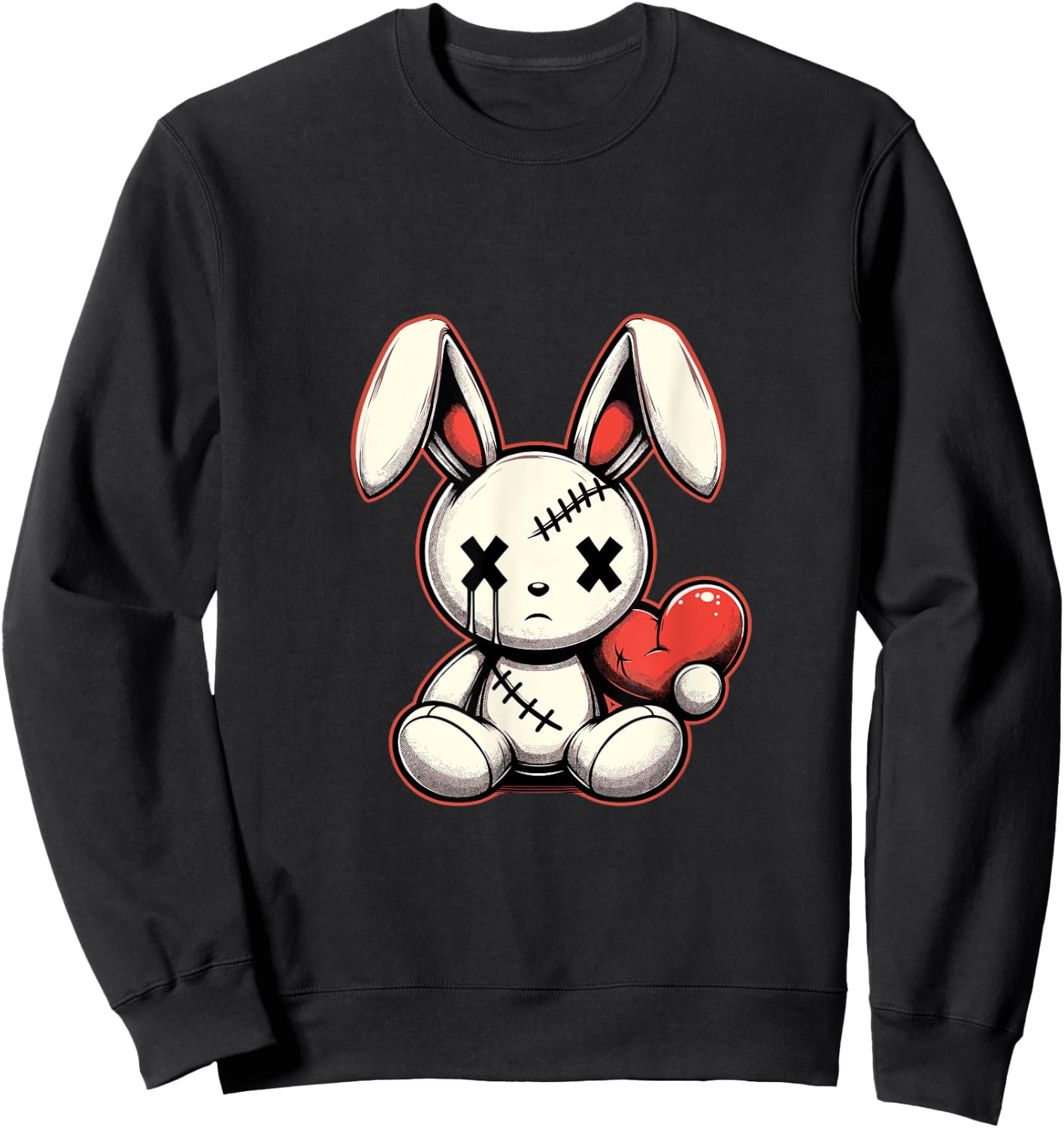 Heartfelt Voodoo Bunny Stitched Rabbit Gothic Sweatshirt - Sweatshirt | Black