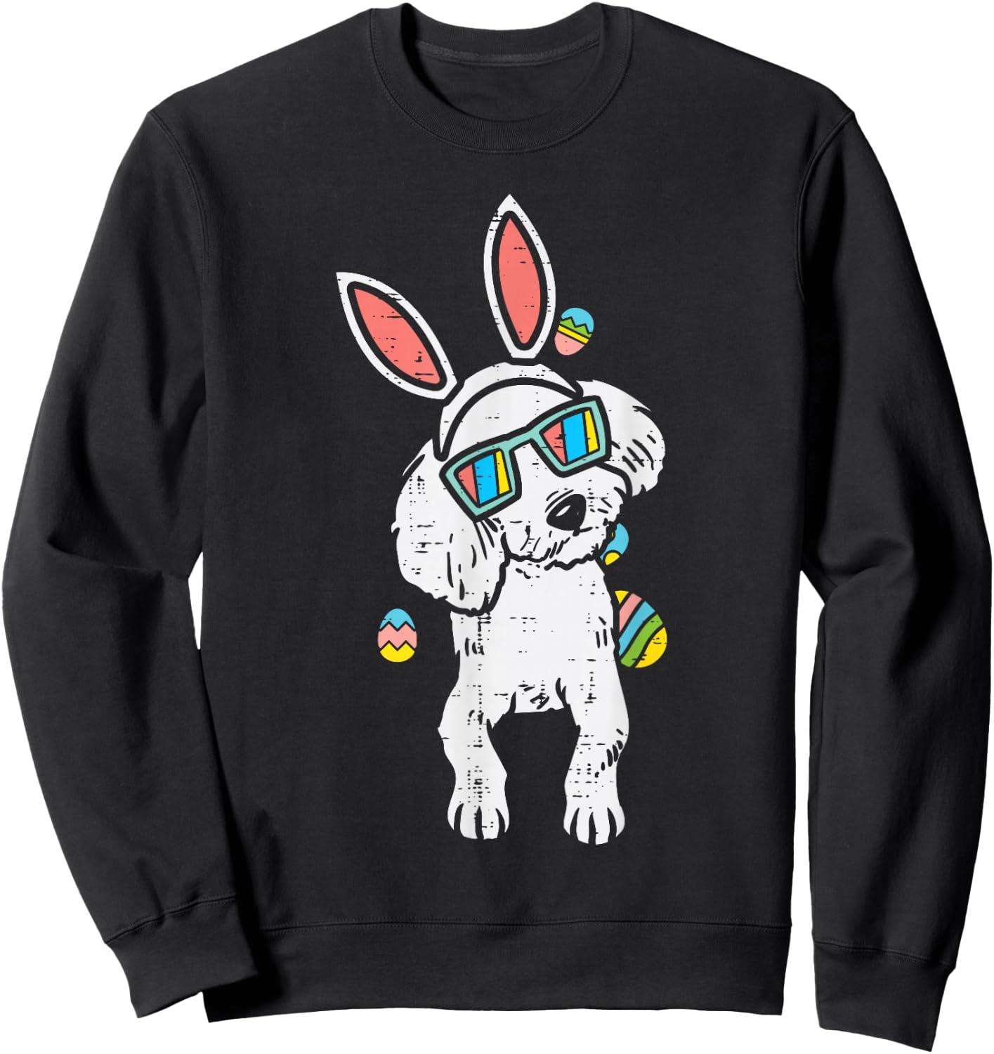 Poodle Bunny Ears Glasses Easter Eggs Cute Dog Owner Lover Sweatshirt - Sweatshirt | Black
