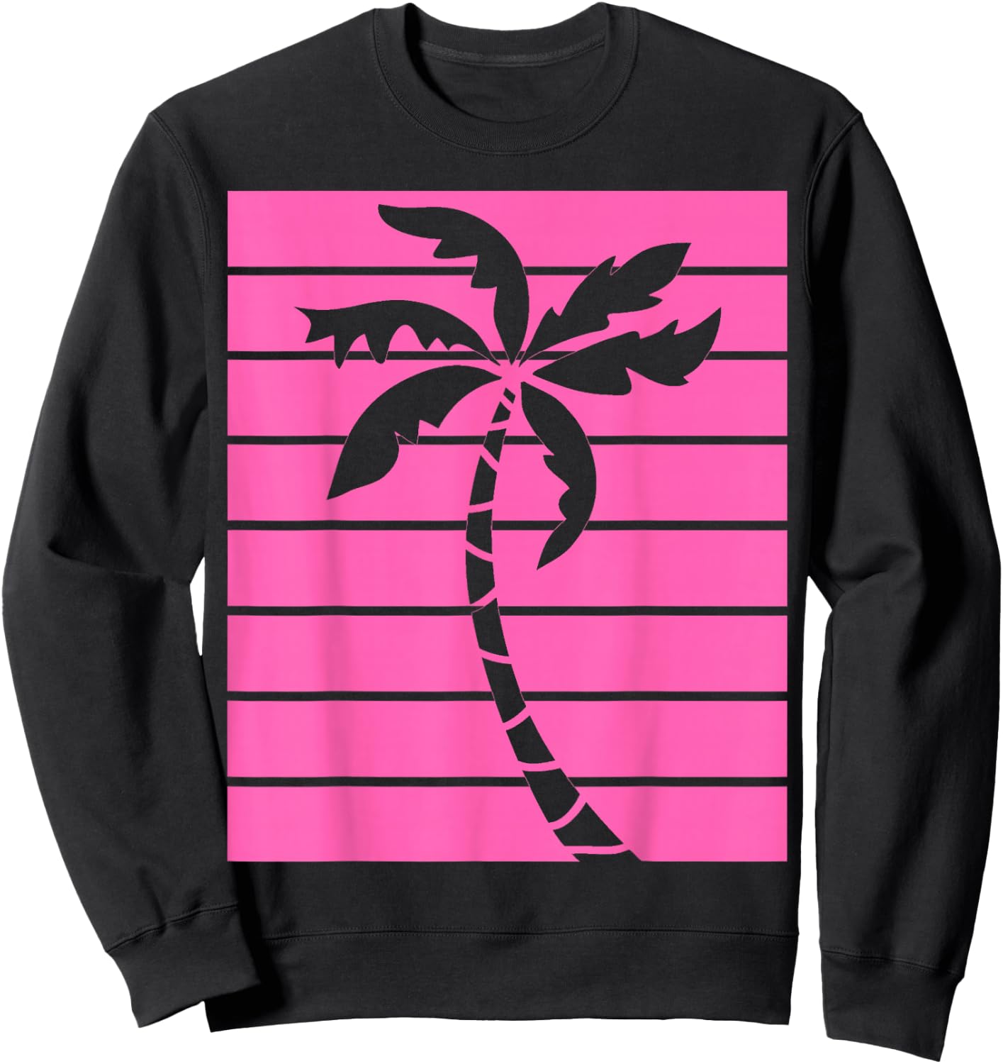 Vintage Retro Hot Pink Palm Tree Summer Beaches Lover Gift Sweatshirt - Sweatshirt | Black
