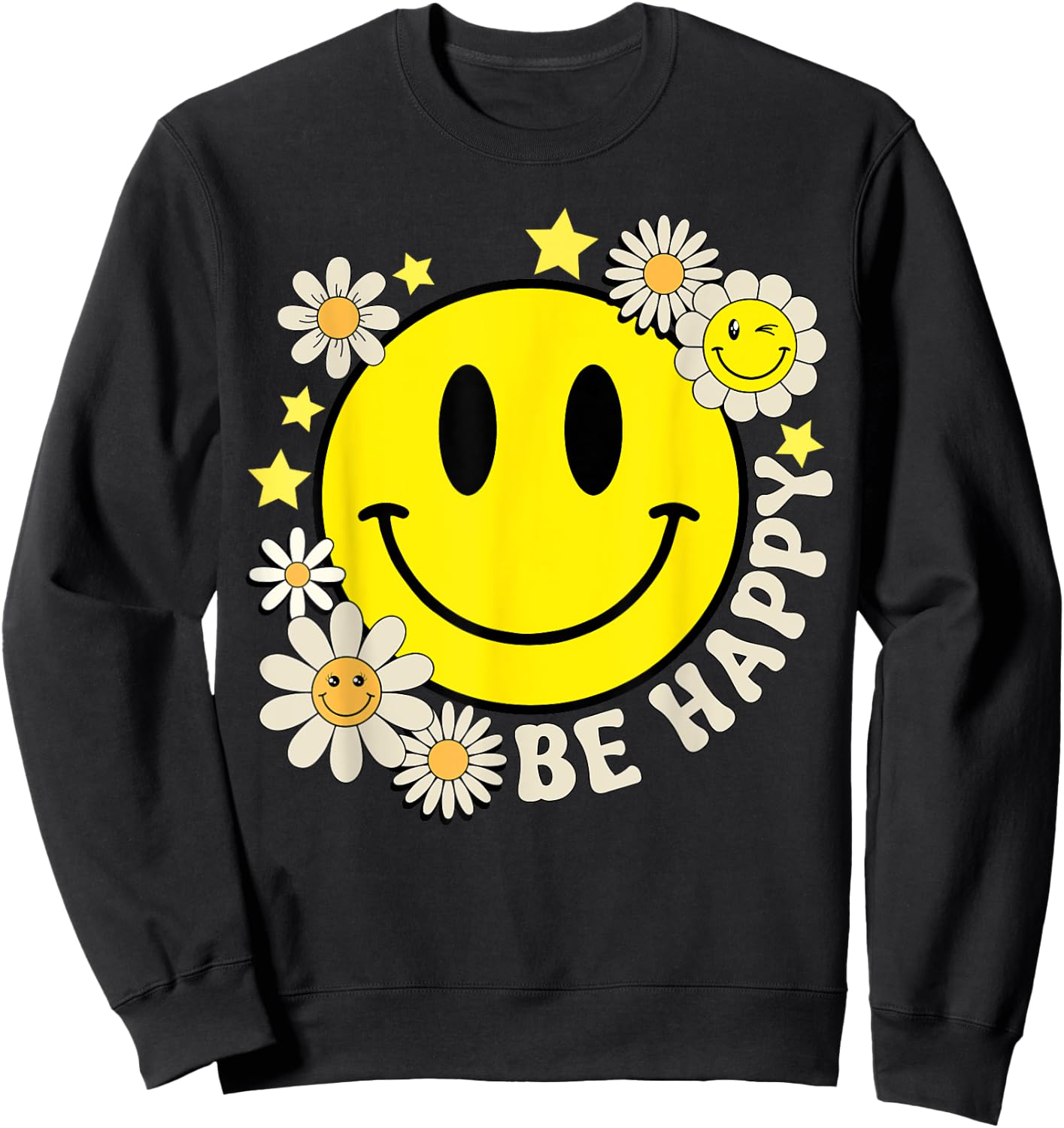 Cute Smile Face Flower Happy Face Flowers Heart Kids Girls Sweatshirt - Sweatshirt | Black