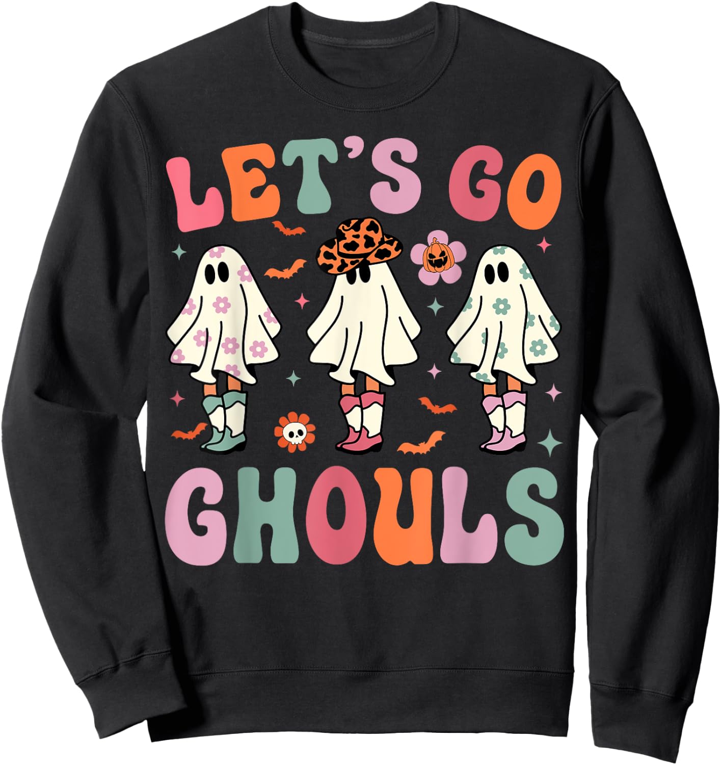 Let's Go Ghouls Ghost Cowgirls Groovy Halloween Party Sweatshirt - Sweatshirt | Black