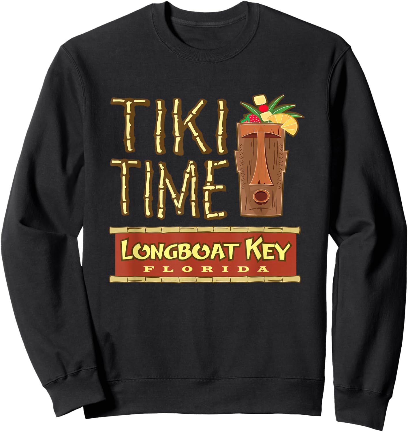 Longboat Key Florida Retro Tiki Bar Design Sweatshirt - Sweatshirt | Black